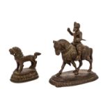 Zwei kleine Bronzen. PERSIEN/INDIEN. Reiter, H: 14 cm und Löwe, H: 8,5 cm. Two small fgures made of