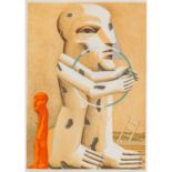 ANTES, HORST (1936) "Gefleckte Figur mit Reif, kleiner Figur und Leiter" Lithographie in 8 Farben