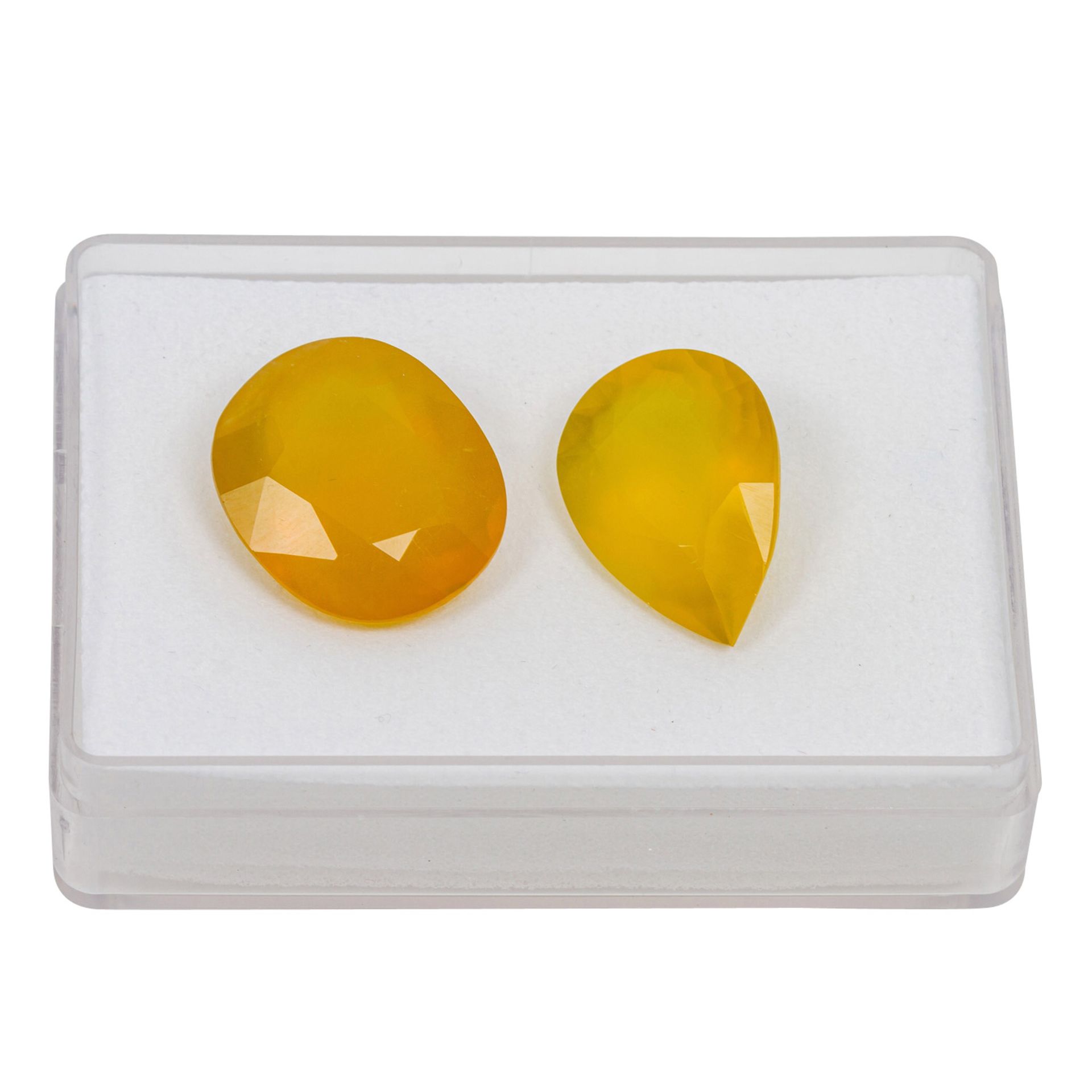 2 lose mexikanische Feueropale, 70,15 cts. (42,34 + 27,81 cts.), Gelb orangenes Gelb, Oval- und