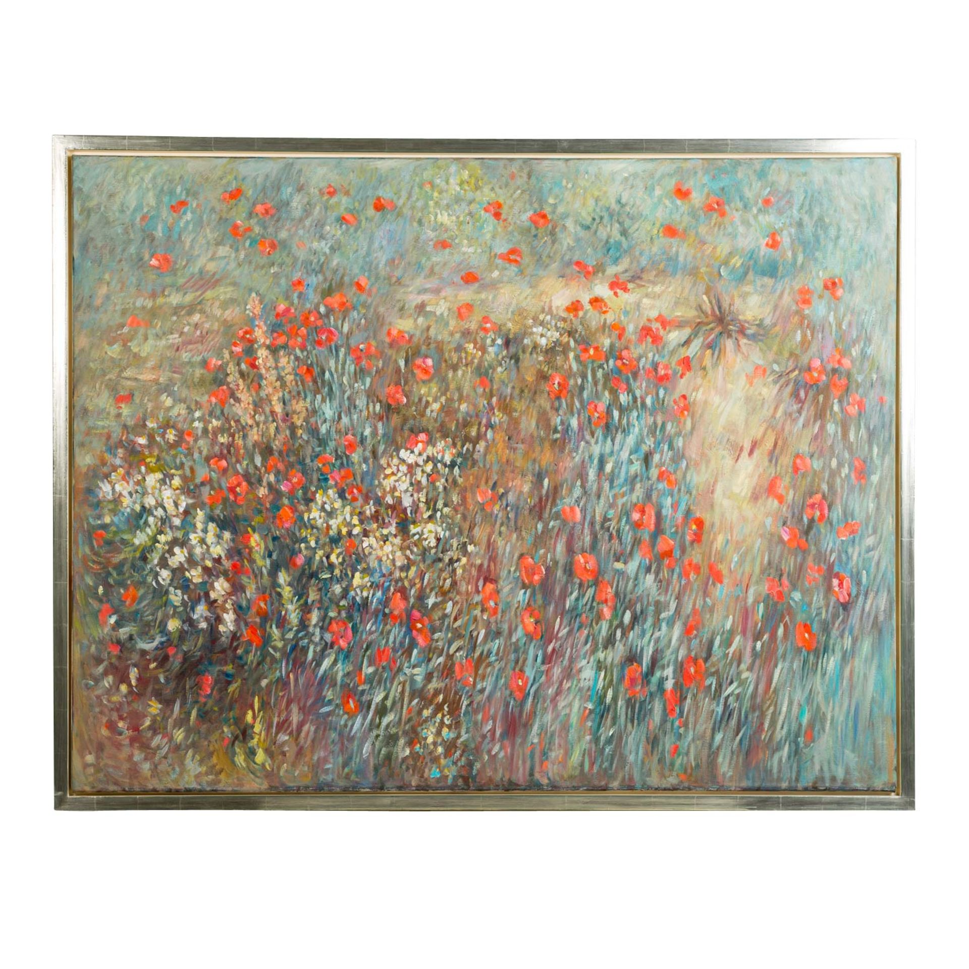 SCHUNTER, PETER (geb. 1939 Göppingen), "Rosen im Regen", Wiesenstück mit blühenden Blumen, auf der - Bild 2 aus 4