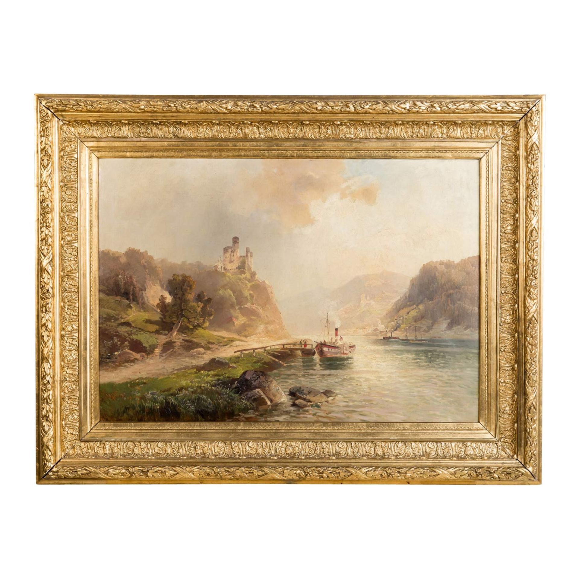 MALER DES 19.JH. "Dampfer vor Burg Rheinstein" Öl auf Leinwand, unsigniert, HxB: 65/95 cm, gerahmt, - Bild 2 aus 3