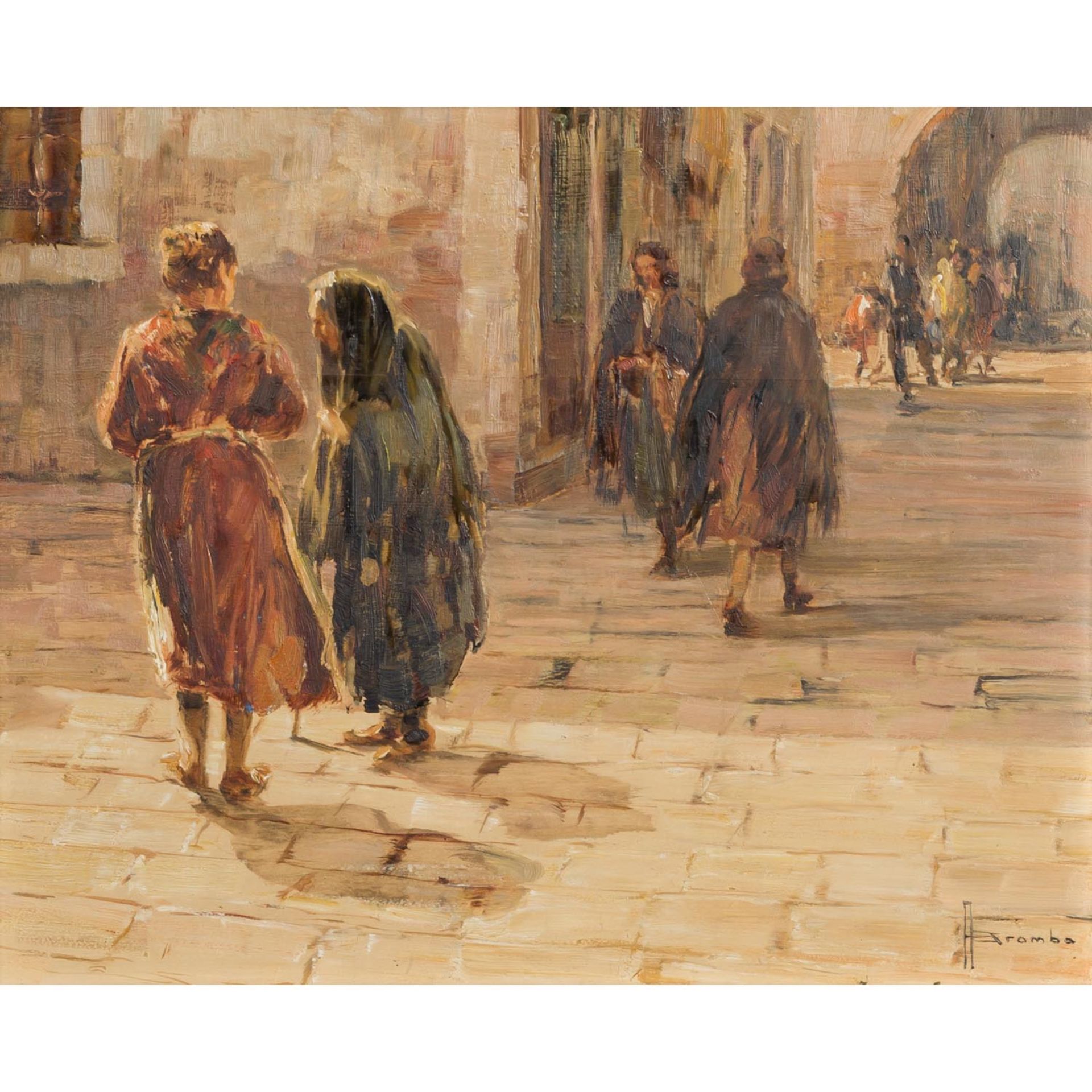 BROMBO, ANGELO (1893-1962), "Povera nonna Chioggia", Straßenszene in Chioggia mit Flanierenden, u.