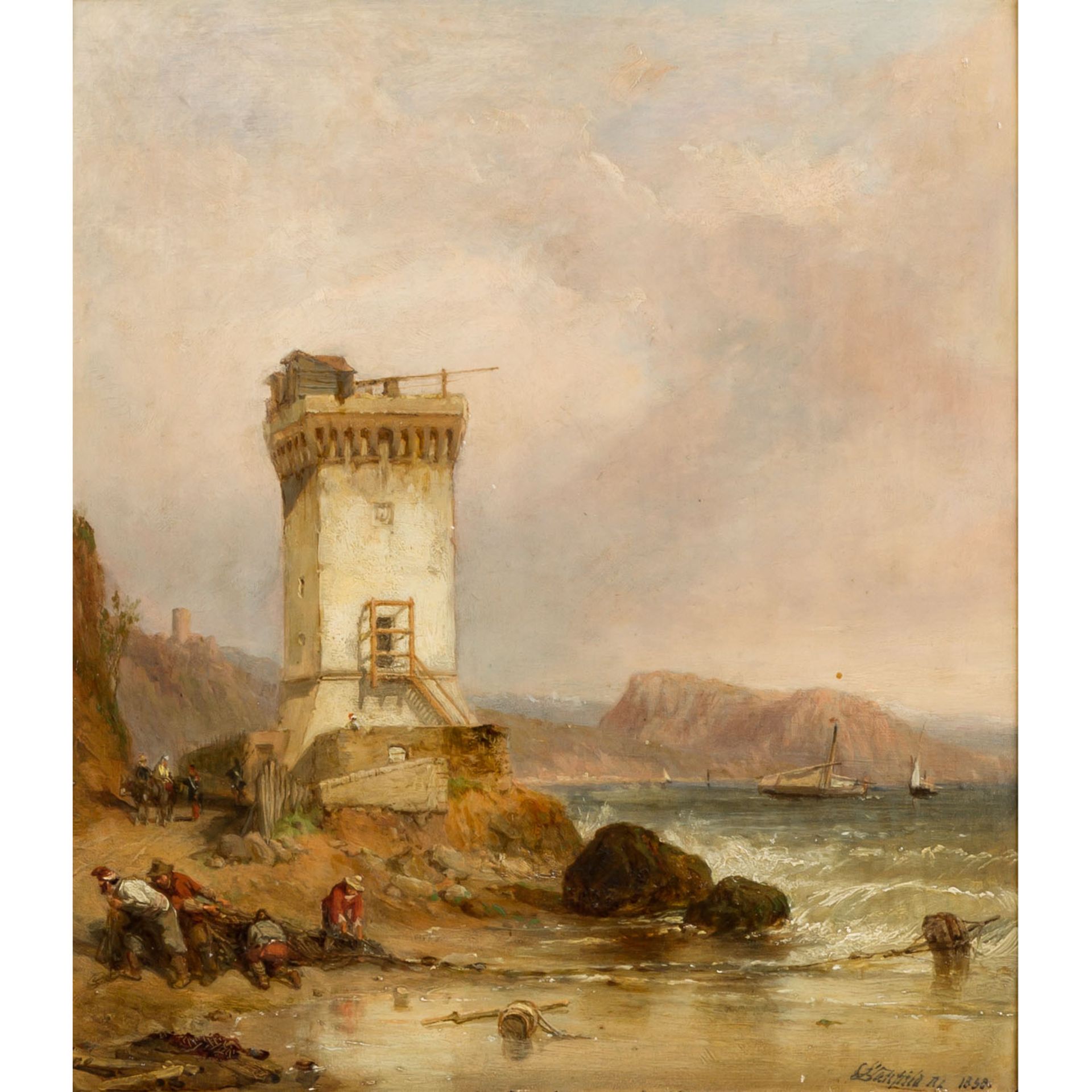 STANFIELD, WILLIAM CLARKSON (1793-1867), "Brittische Küste mit Ford und Wehrturm", im Vordergrund