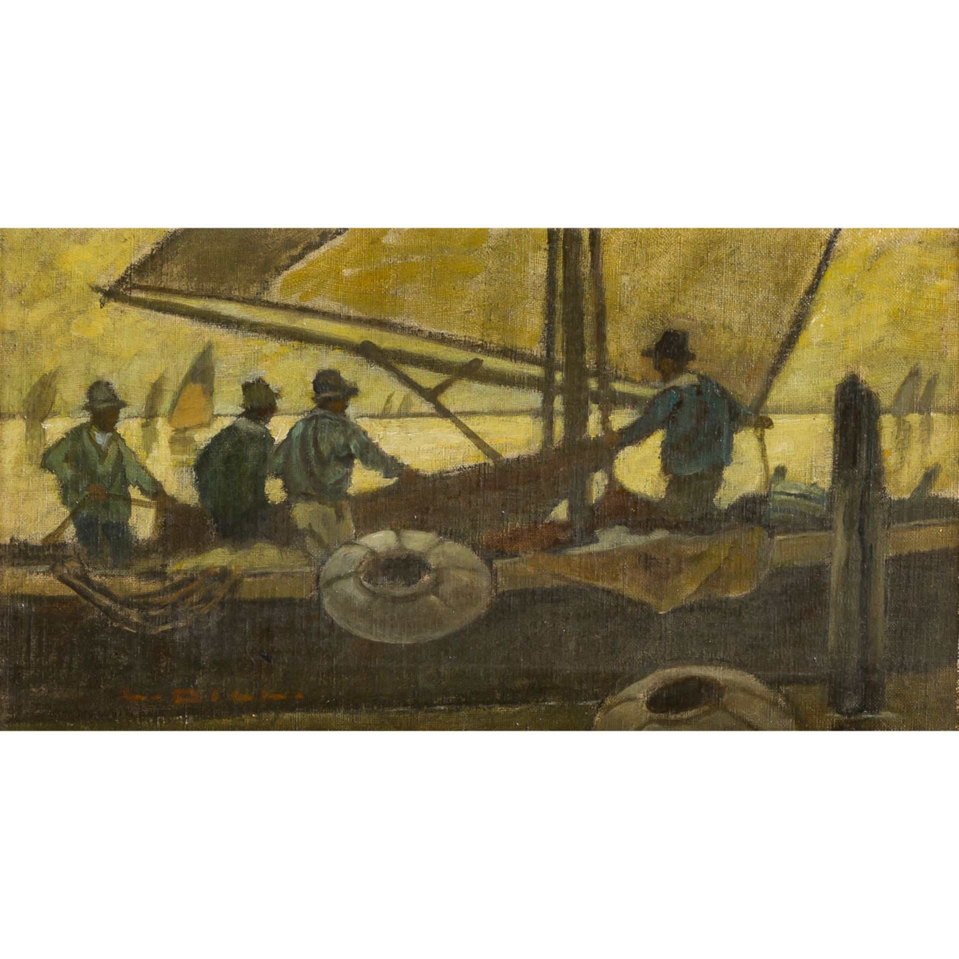 DILL, LUDWIG (1848-1940), "Fischer von Chioggia", auf einem Segelboot vor der Küste, u.li.