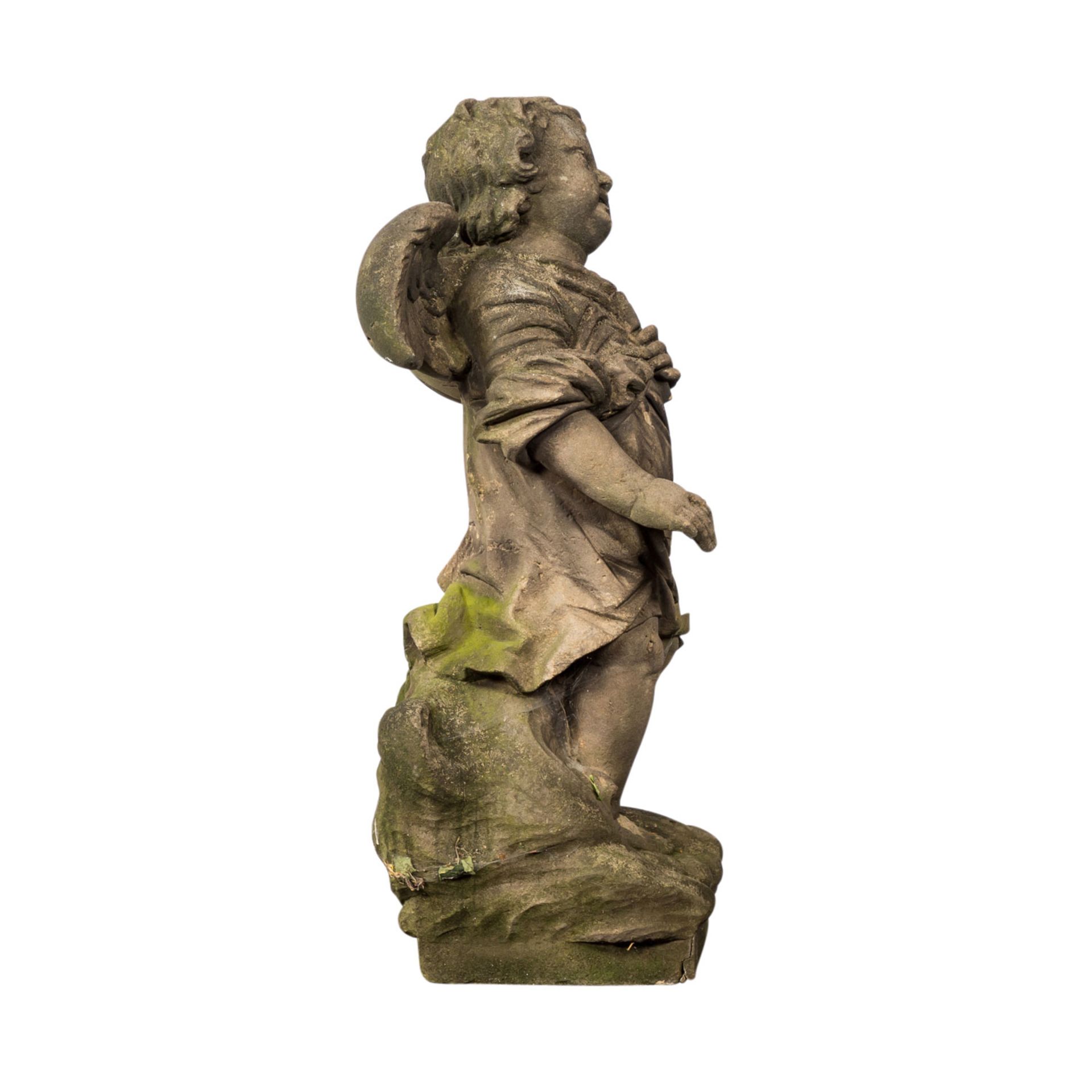 GARTENFIGUR ENGEL 19./20. Jh., Stein, H: ca. 76 cm. Witterungsspuren. GARDEN FIGURE ANGEL 19th/20th - Bild 3 aus 5