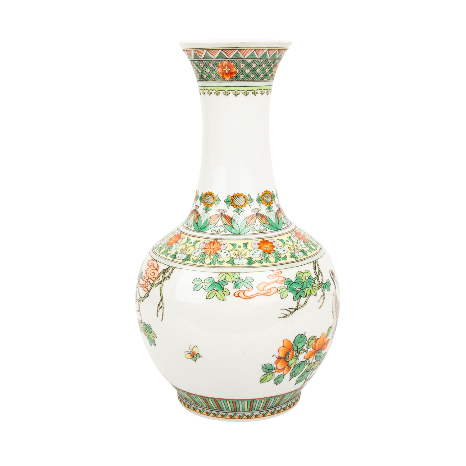 Langhalsvase mit famille verte-Malerei. CHINA, 20. Jh.. Kugelige Vase mit hohem Hals, dekoriert in - Bild 3 aus 5