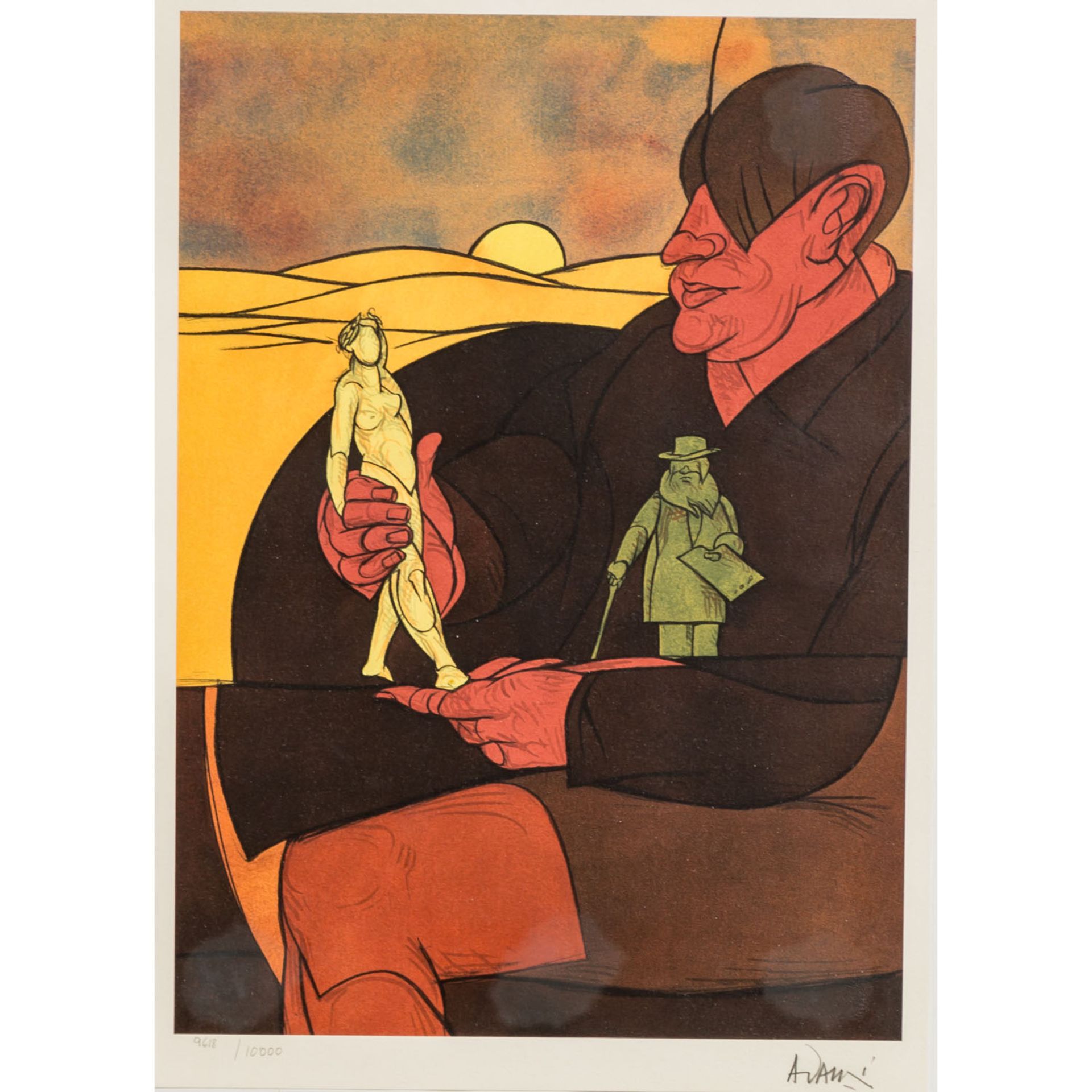 ADAMI, VALERIO (1935) "Der Sammler" farbige Lithographie auf Velin, mit Bleistift handsigniert und