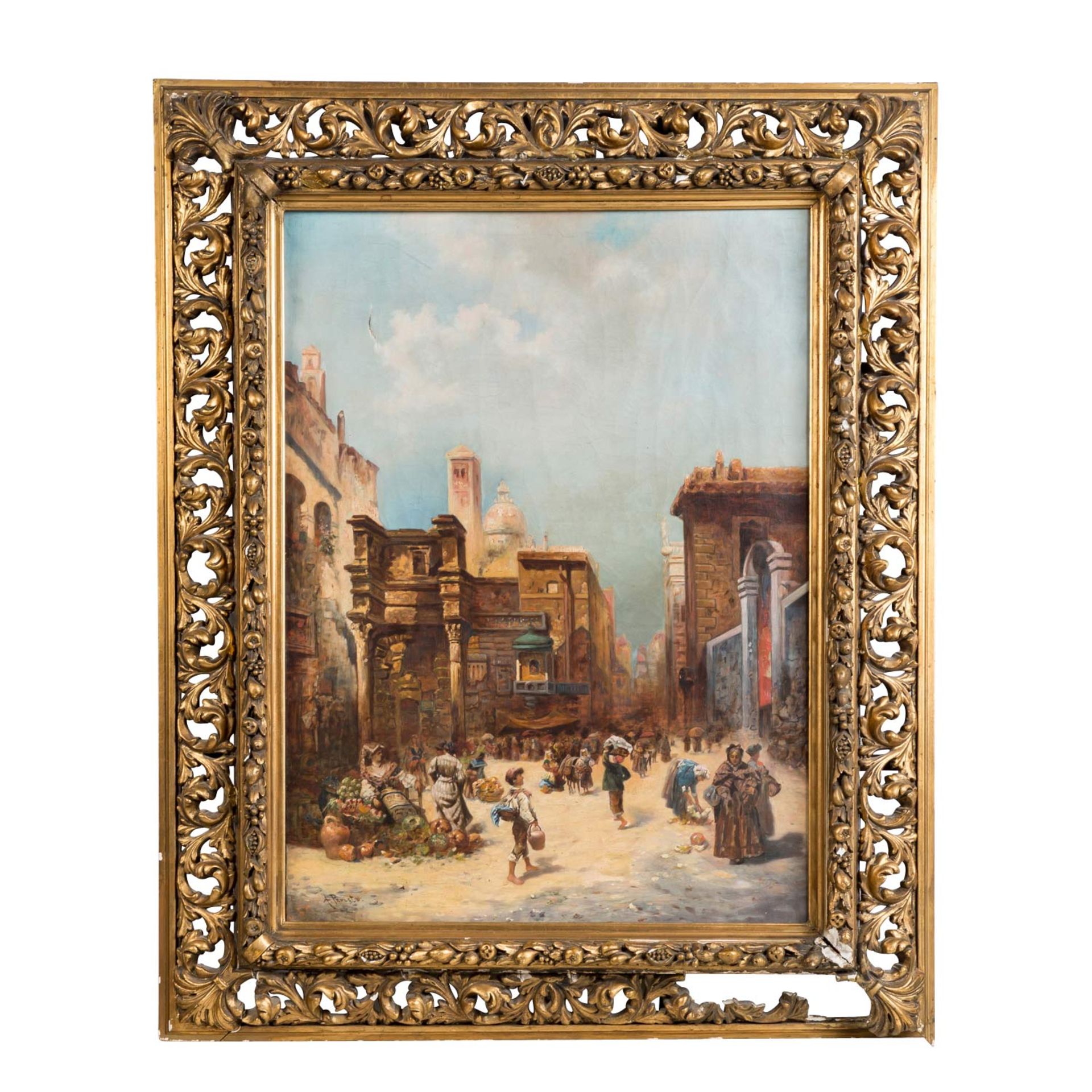 PERISTO, A. (Maler/in 19./20. Jh.), "Venedig", belebte Straßenszene mit Marktständen, u.li. - Image 2 of 6