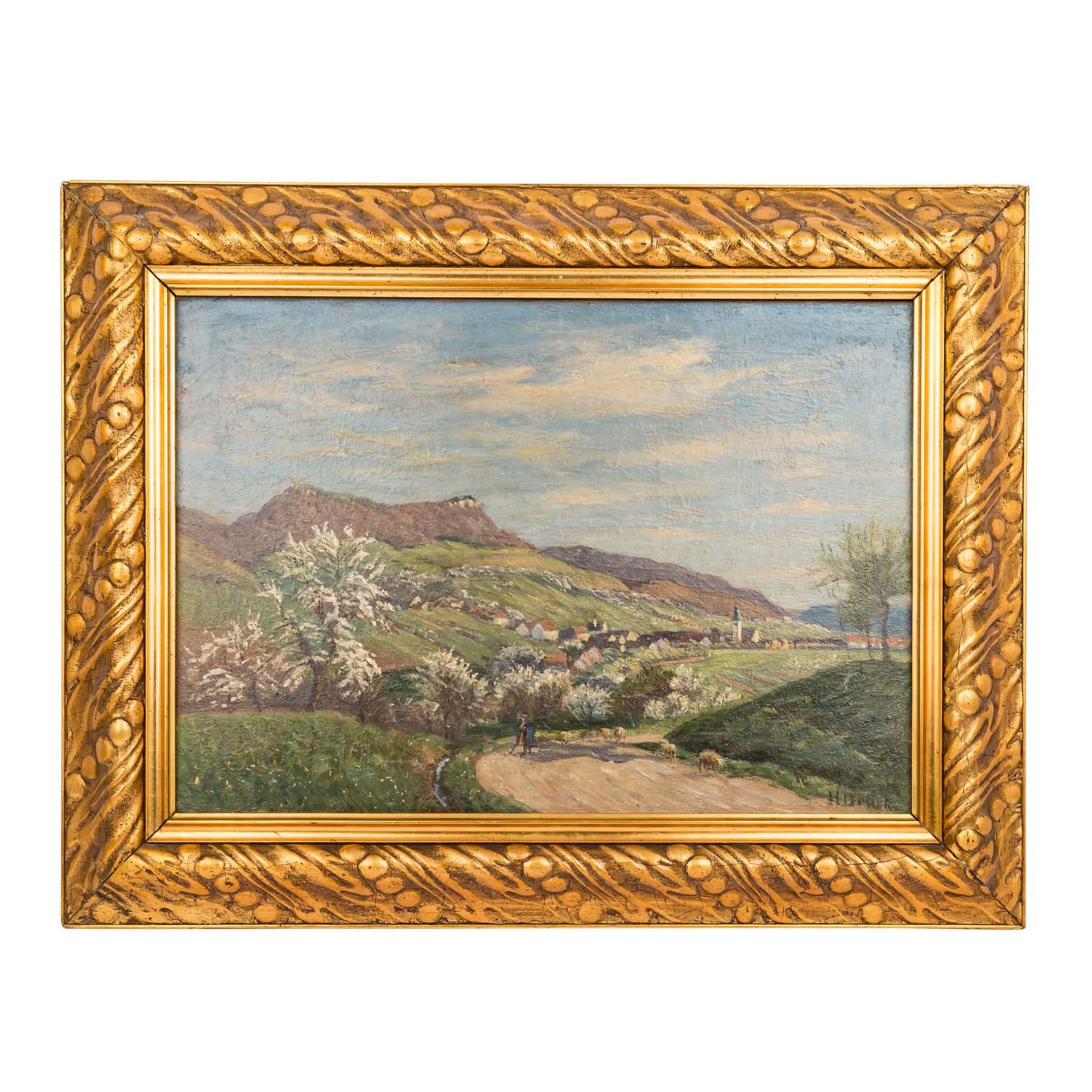 DRÜCK, HERMANN (1856-1931) "Weite Landschaft mit Dörfern" Öl/Karton, signiert unten rechts, HxB: - Bild 2 aus 4