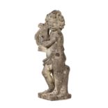 GARTENFIGUR PUTTO 19./20. Jh., Stein, Putto mit Harfe, H: ca. 85 cm. Witterungsspuren. GARDEN