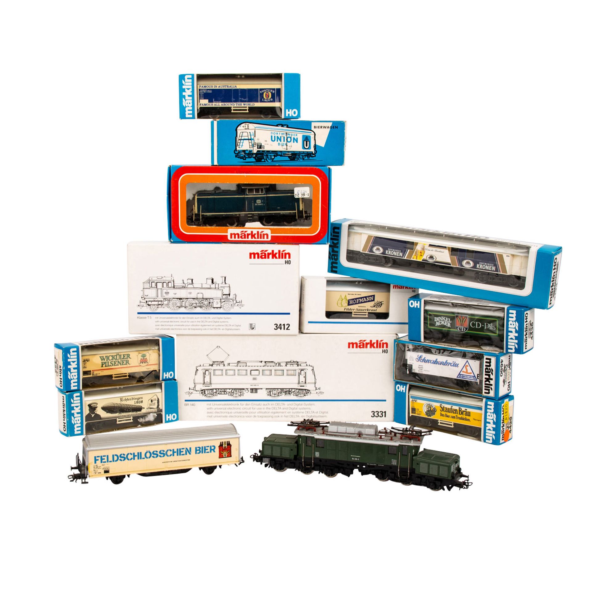 MÄRKLIN Konvolut von 4 Lokomotiven und 10 Güterwagen, Spur H 0, bestehend aus 2 E-Loks 3331, BR