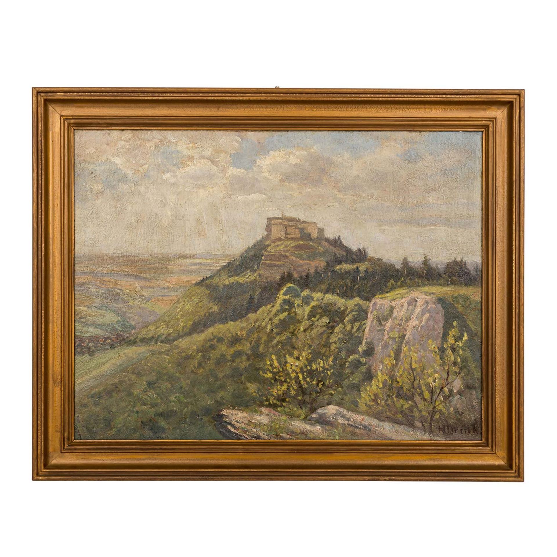 DRÜCK, HERMANN (1856-1931) "Burg Hohenneuffen" Öl/Karton, signiert unten rechts, verso - Bild 2 aus 5