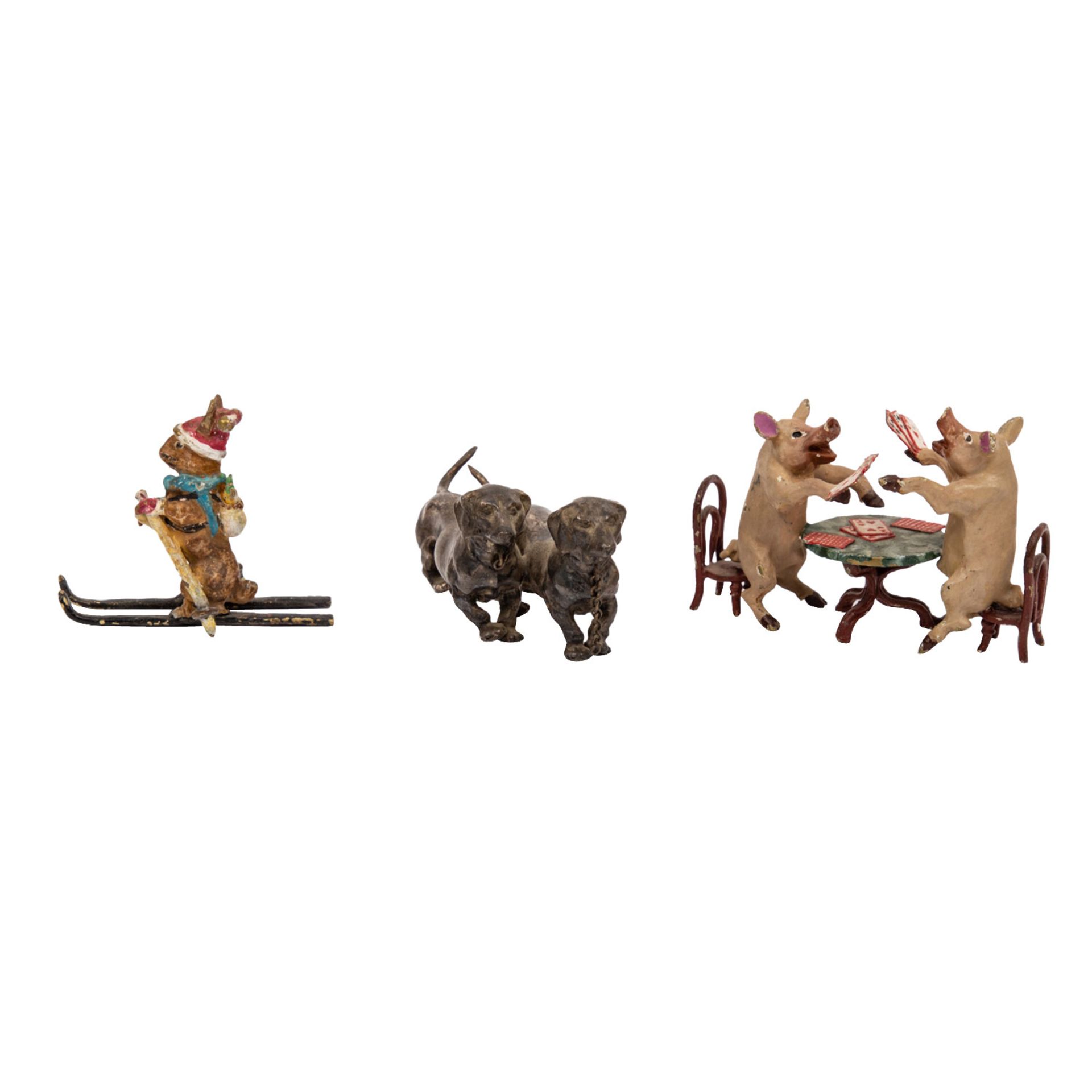 Konvolut 8 Miniaturfiguren, u.a. Wiener Bronzen, 20. Jhd.: '2 kartenspielende Schweine' (H. ca. - Bild 2 aus 5