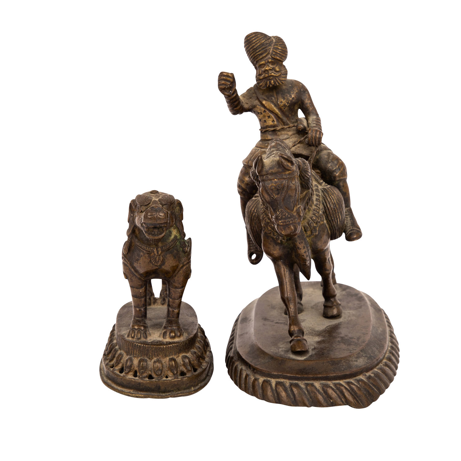 Zwei kleine Bronzen. PERSIEN/INDIEN. Reiter, H: 14 cm und Löwe, H: 8,5 cm. Two small fgures made of - Bild 4 aus 5