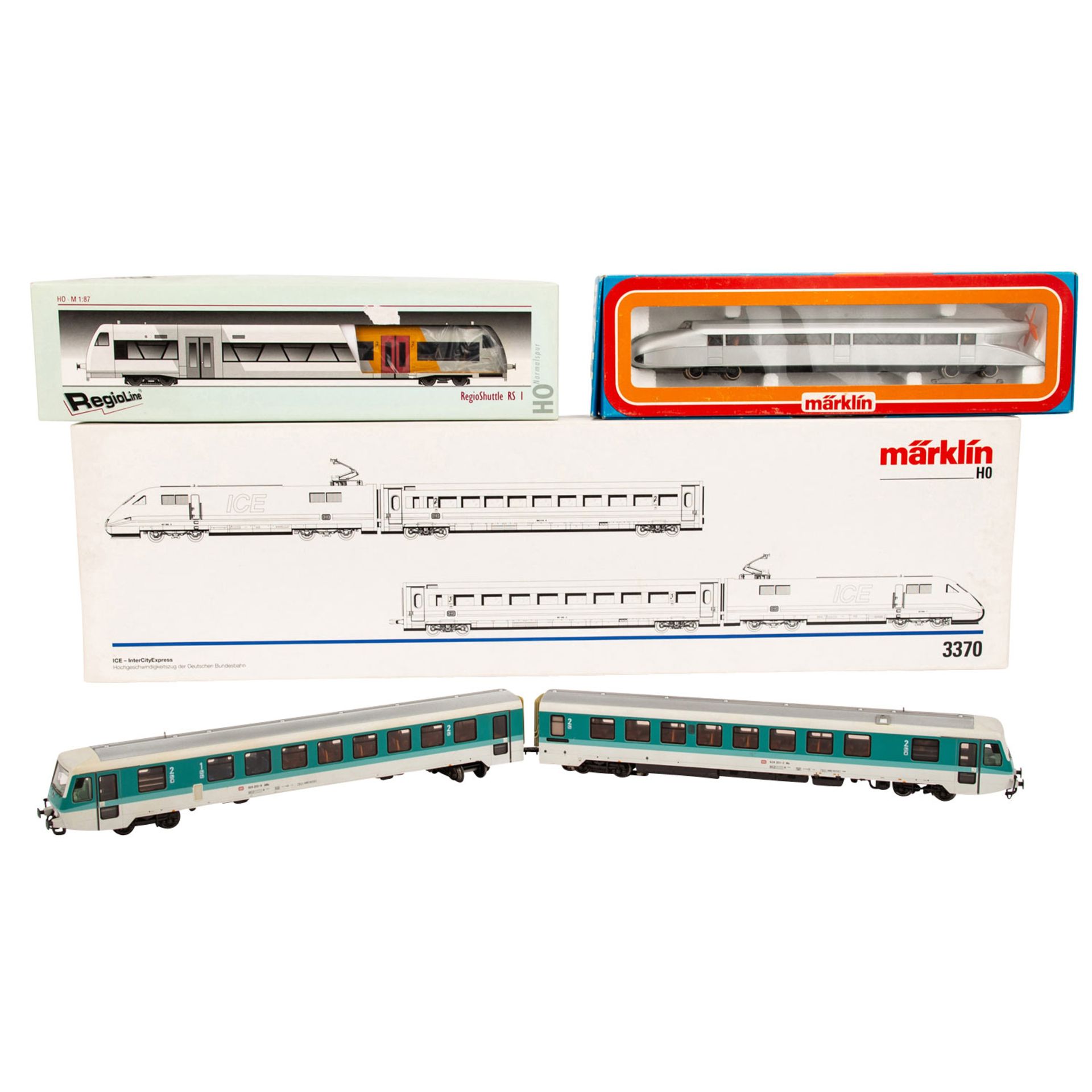 MÄRKLIN u.a. Konvolut Triebzüge, Spur H0, bestehend aus E-Triebzug der DB "ICE 3370", Zugpackung