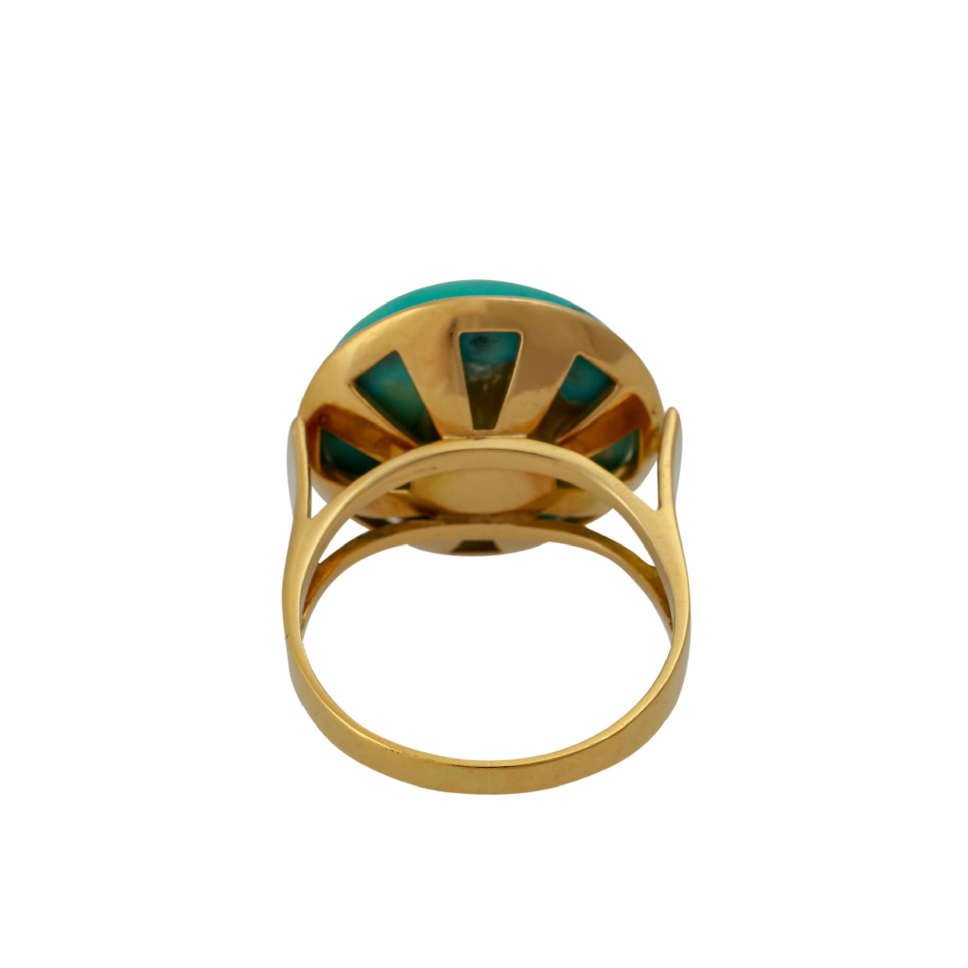 Ring mit rundem Türkiscabochon ca. 15 mm, GG 18K, 7,2 g, RW: 52, schöne Handarbeit aus den 1960- - Image 4 of 4