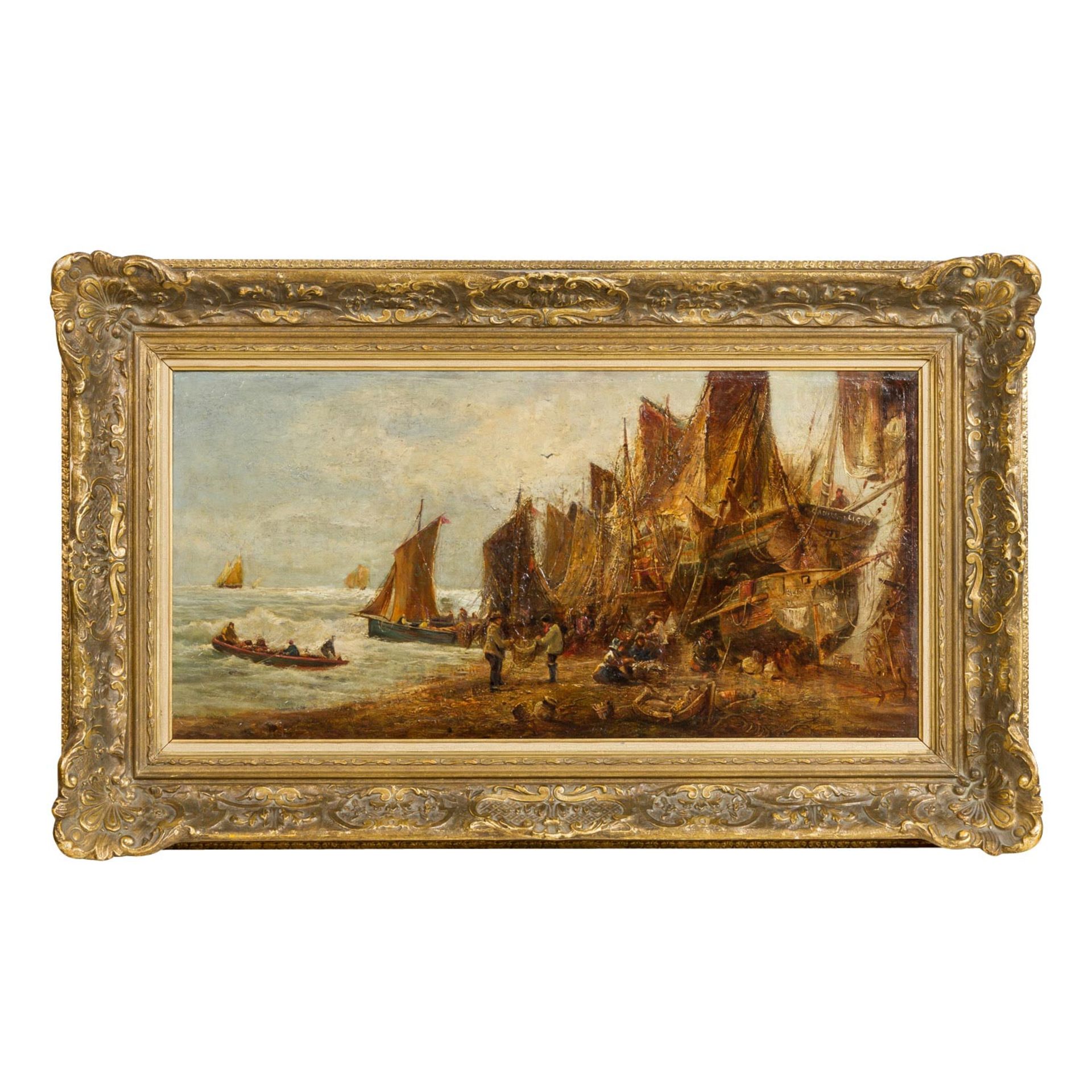 SHAYER, W., wohl William (1811-1892), "Segelschiff und -boote an der Küste", Fischer und Händler am - Bild 2 aus 4