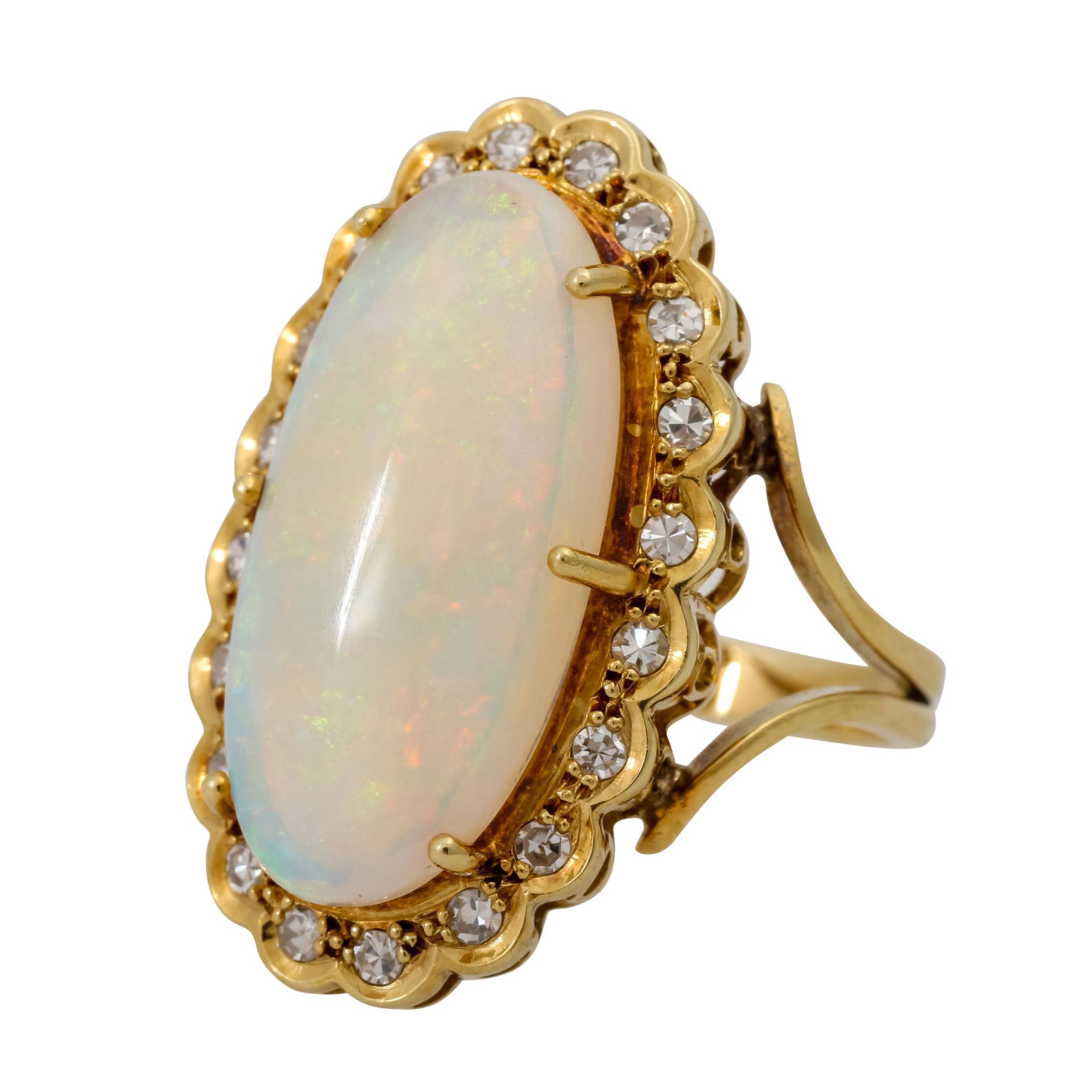 Ring mit ovalem Opal entouriert von 20 Achtkantdiamanten zus. ca. 0,3 ct, - Bild 5 aus 5