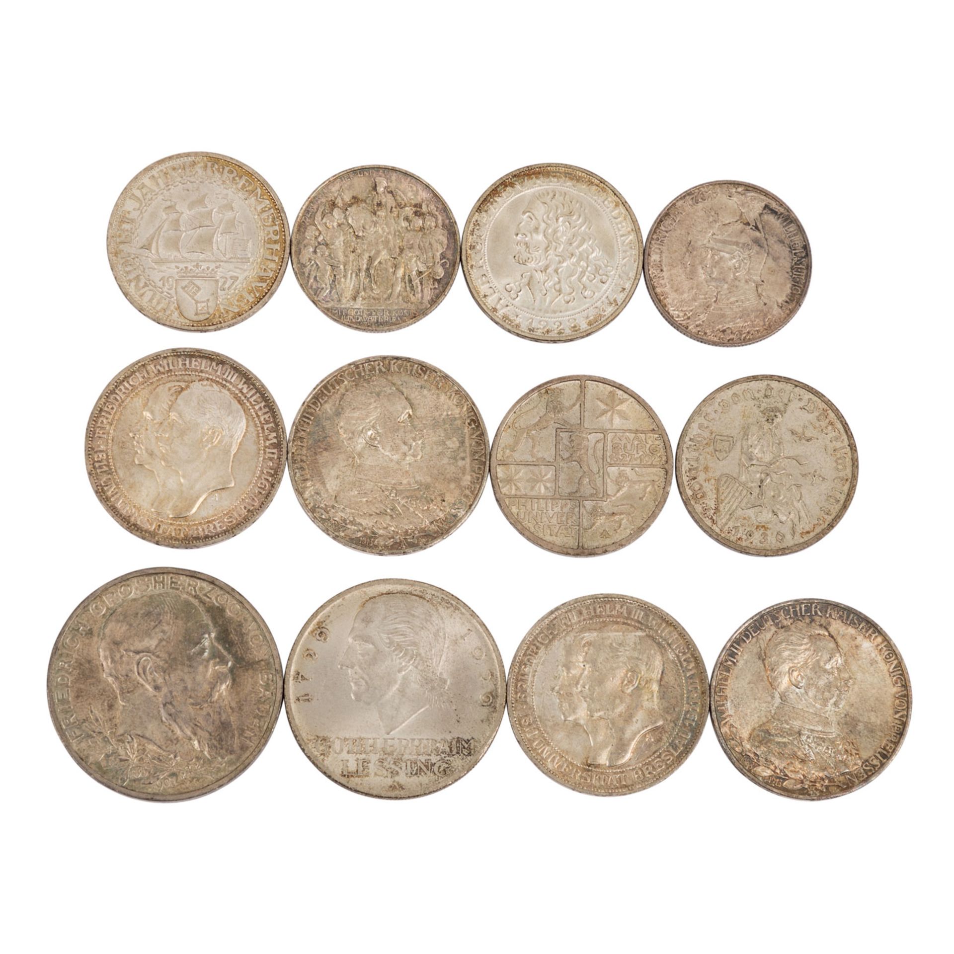 12-teiliges Konvolut Münzen des Dt. Kaiserreichs und der Weimarer Republik -