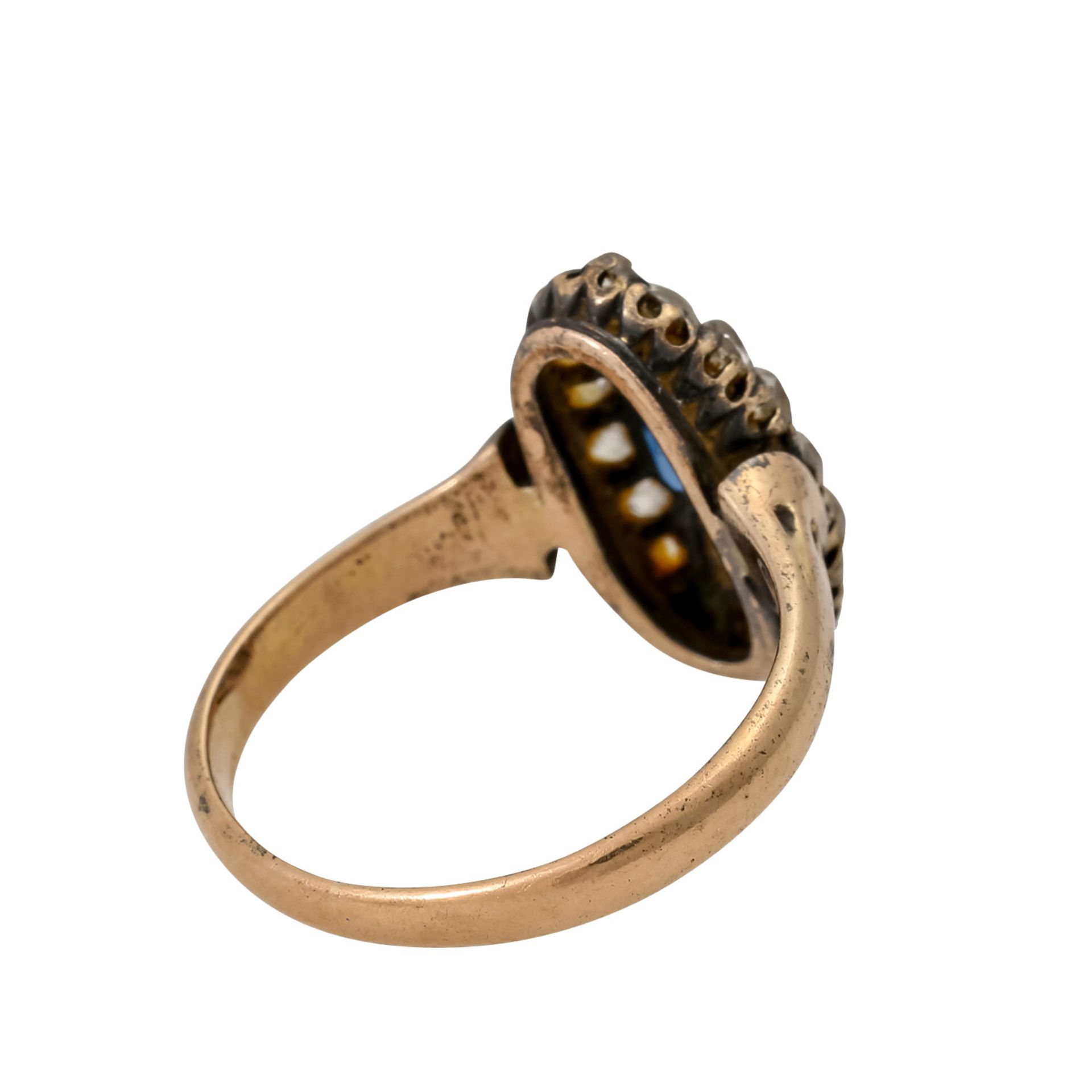 Antiker Ring mit ovalem Saphir und Altschliffdiamanten, zus. ca. 0,6 ct, - Bild 3 aus 4