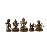 Sammlung von 5 Figuren. TIBET und INDIEN.