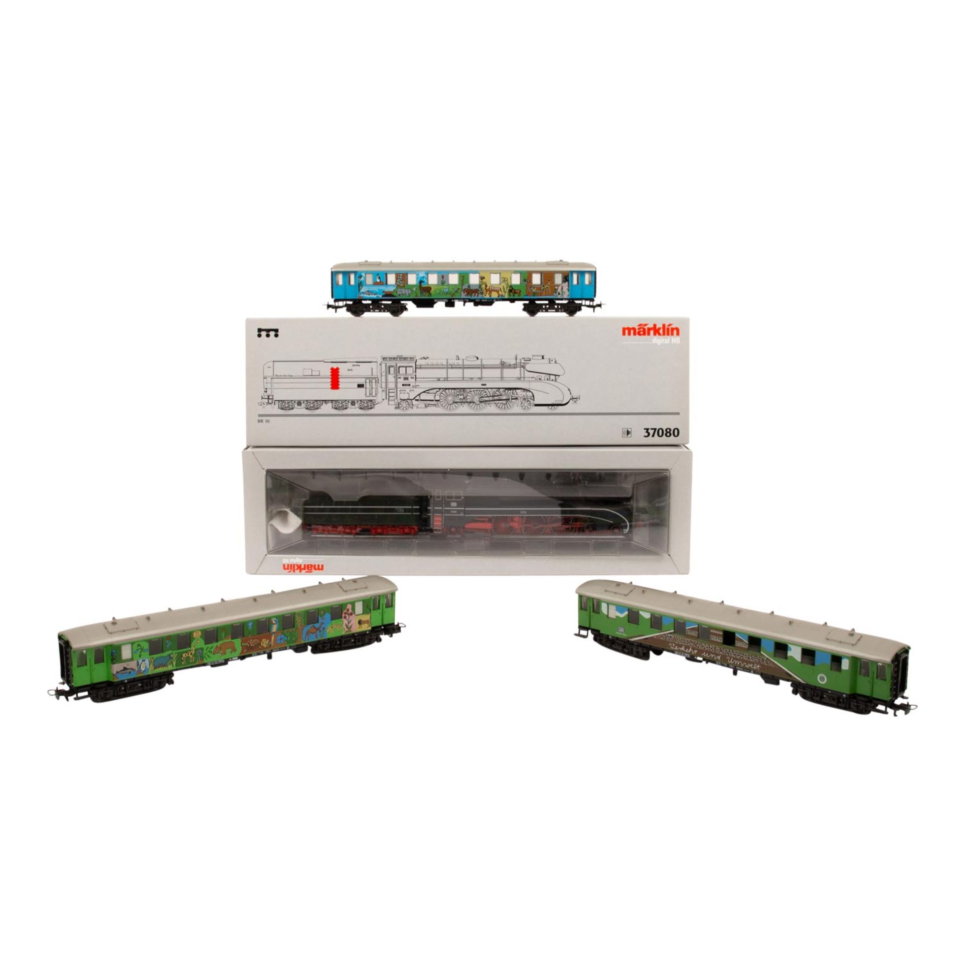 MÄRKLIN Stromlinienlok 37080 mit 3 Personenwagen, Spur H0,