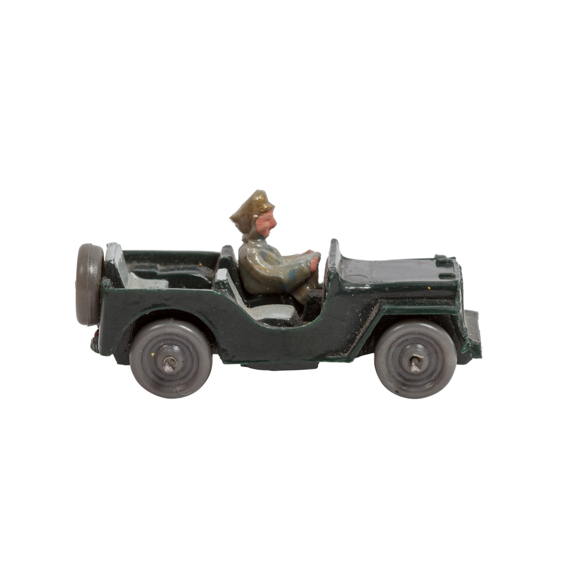 WIKING Jeep mit Fahrer, 1952/53,Drahtachser, schwarz-grüne Karosserie, Fahrer beidhä