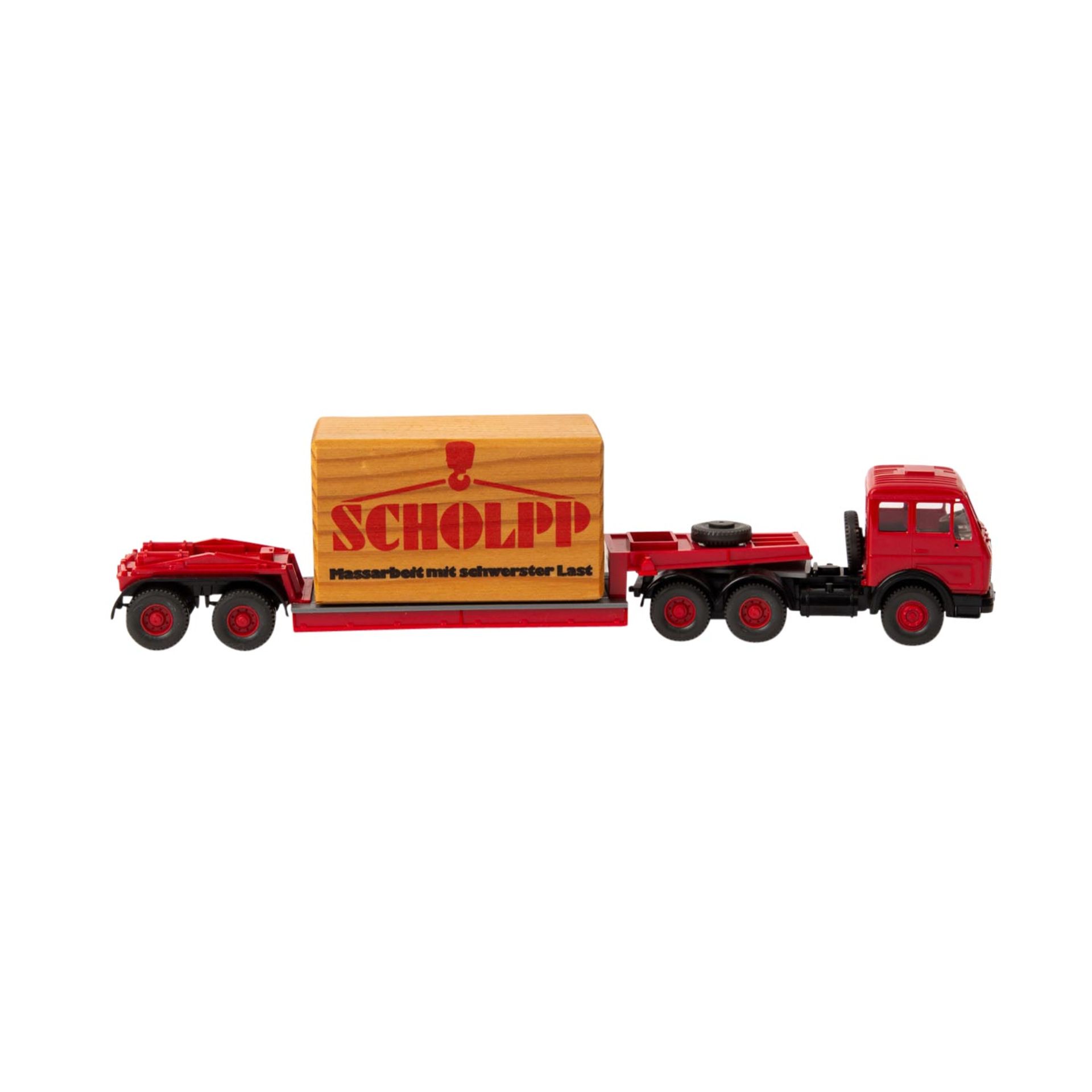 WIKING Mercedes Schwerlastzug "Scholpp", 1989/90,MB 3850 S, roter Aufbau, schwarzes Ch - Bild 4 aus 5