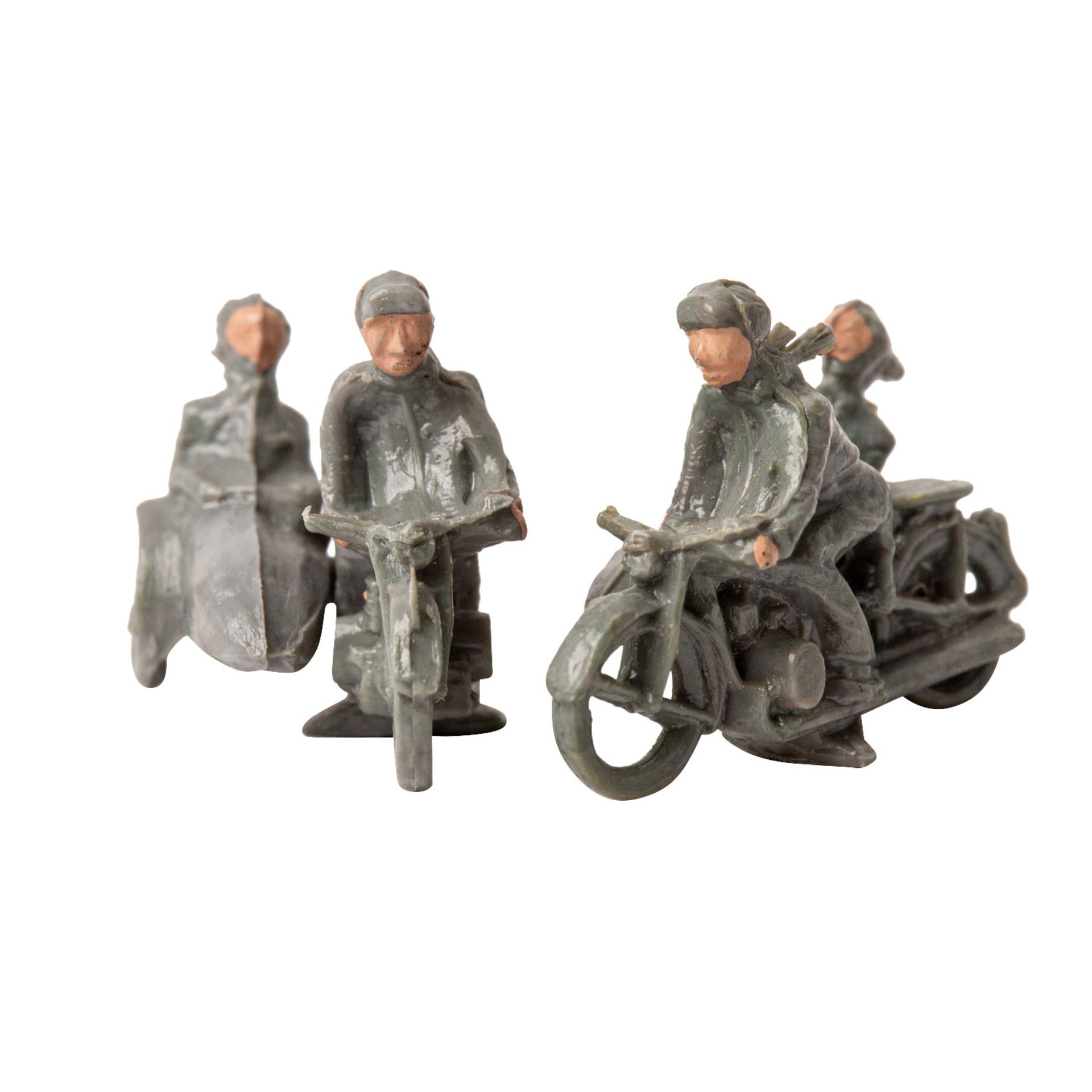 WIKING 2-tlg Konvolut Motorradfahrer mit Beiwagen, 1950-1961,2 x Motorrad-Gespann, je