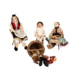 Konvolut dreier Puppen mit Zubehör,bestehend aus FRANZ SCHMIDT & CO, ab 1910, Porzell