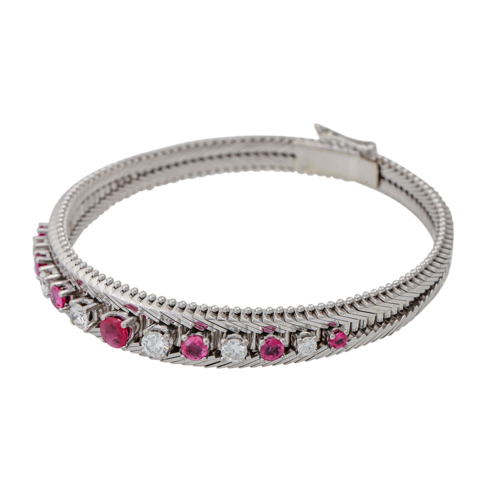 Armband mit Rubinen und Brillanten, zus. ca. 0,9 ct,gute Farbe und Reinheit, 7 Rubine - Bild 3 aus 5