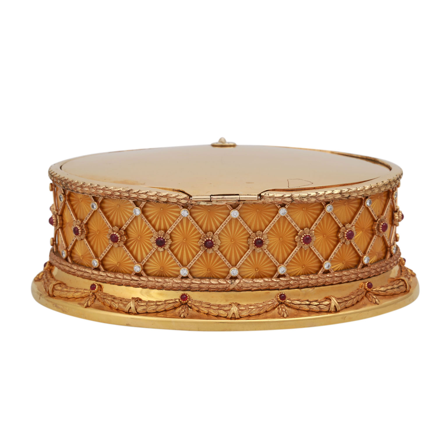 Massivgoldene Schatulle im Fabergé-Stil,mit Brillanten zus. ca. 3,8 ct u. Rubincaboch - Image 4 of 9