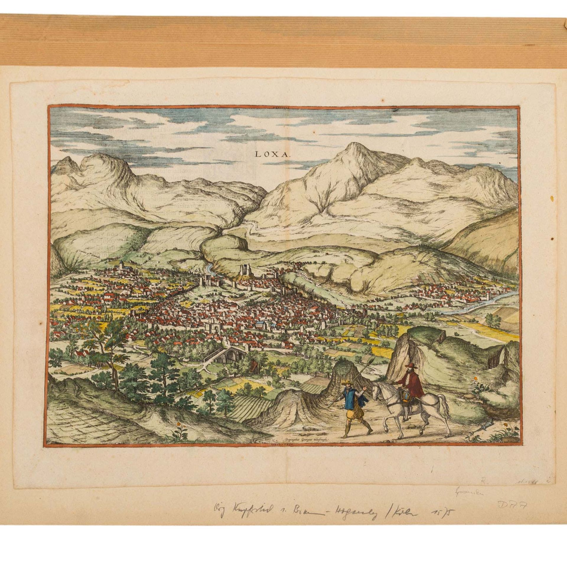 HOGENBERG, Frans & BRAUN, Georg (16. Jh.), "Loxa" - Loja in Spanien,Kupferstich/Bütte - Bild 2 aus 3