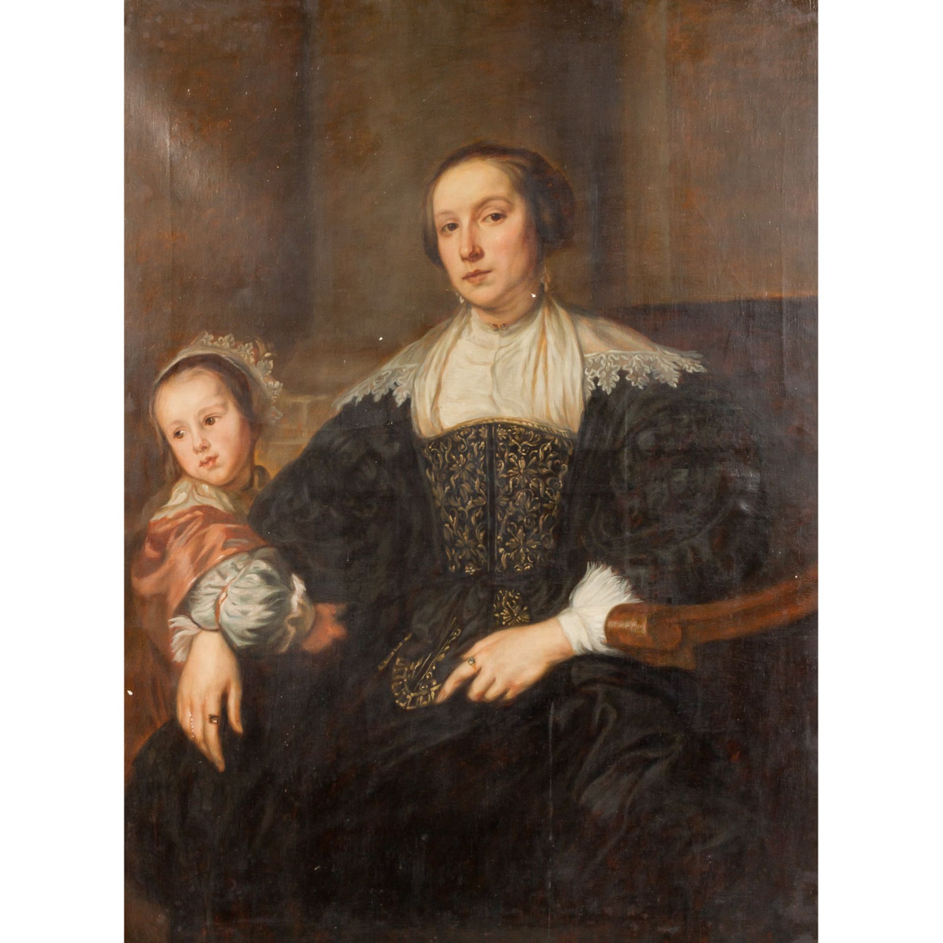 PORTRÄTMALER DES 19. JAHRHUNDERTS "Bildnis einer Mutter mit Kind"Öl auf Leinwand, Hx