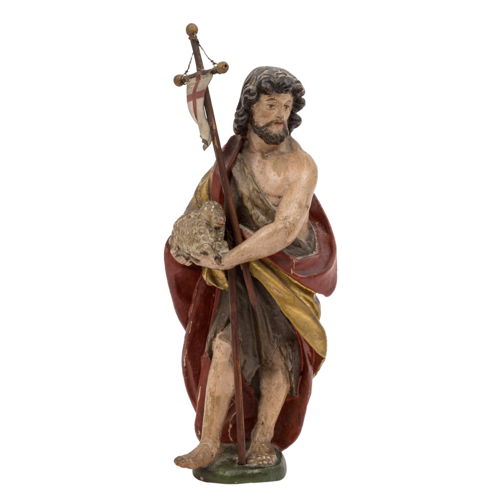 BILDHAUER des 18. Jh., "Johannes der Täufer mit Lamm",Holz, farbig gefasst, dreiviert