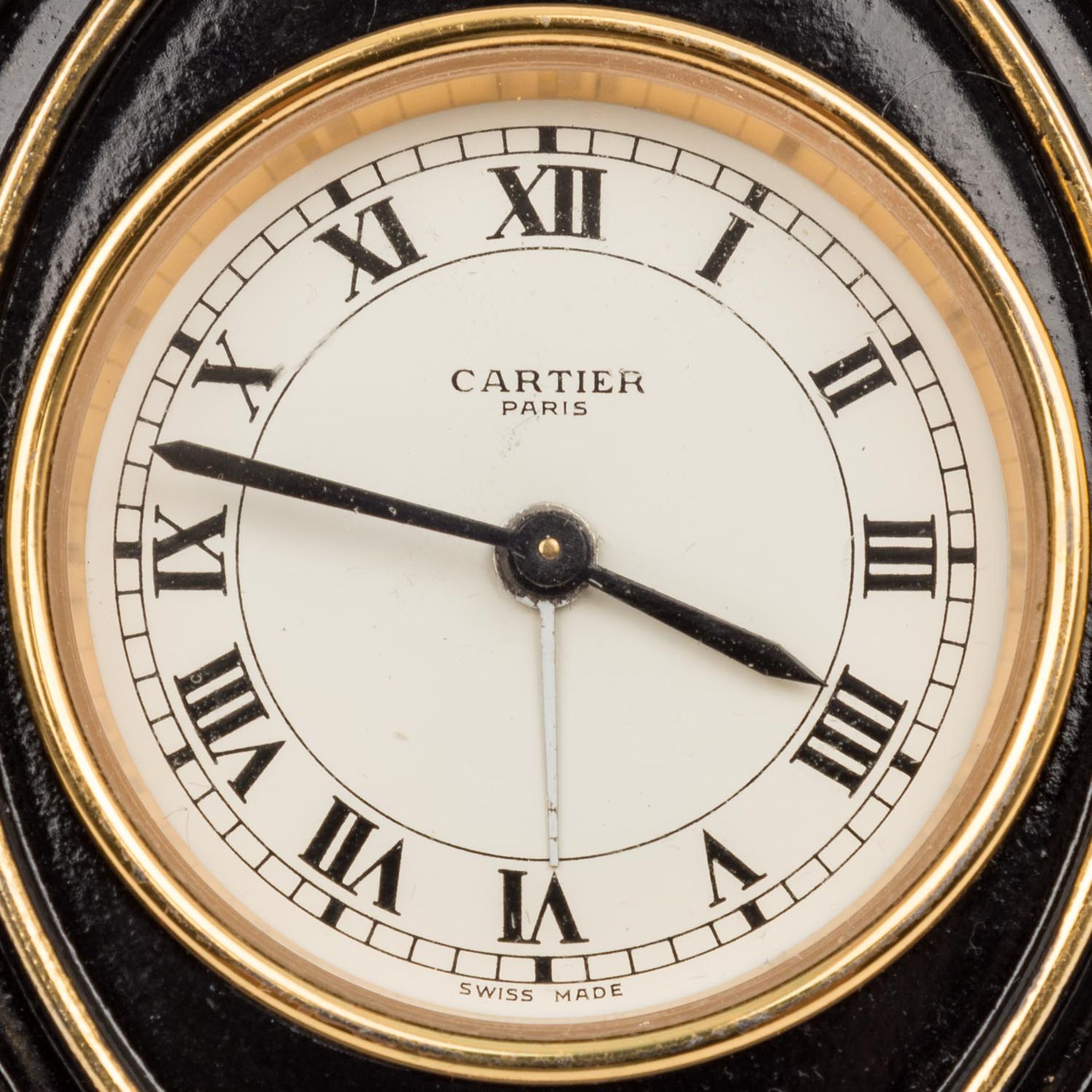 CARTIER "Reisewecker"Paris, 70er/80er Jahre, Gehäuse aus Messing und Chinalack, Ziffe - Bild 6 aus 6