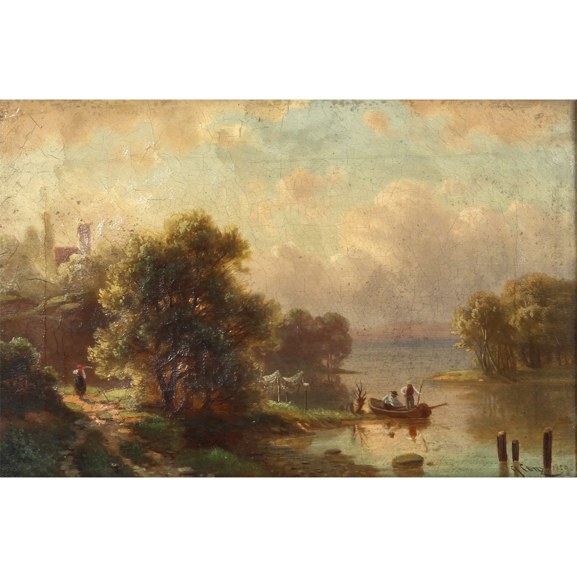 CONZ, GUSTAV (Tübingen 1832-1914 Stuttgart), "Romantische Landschaft mit See",auf dem