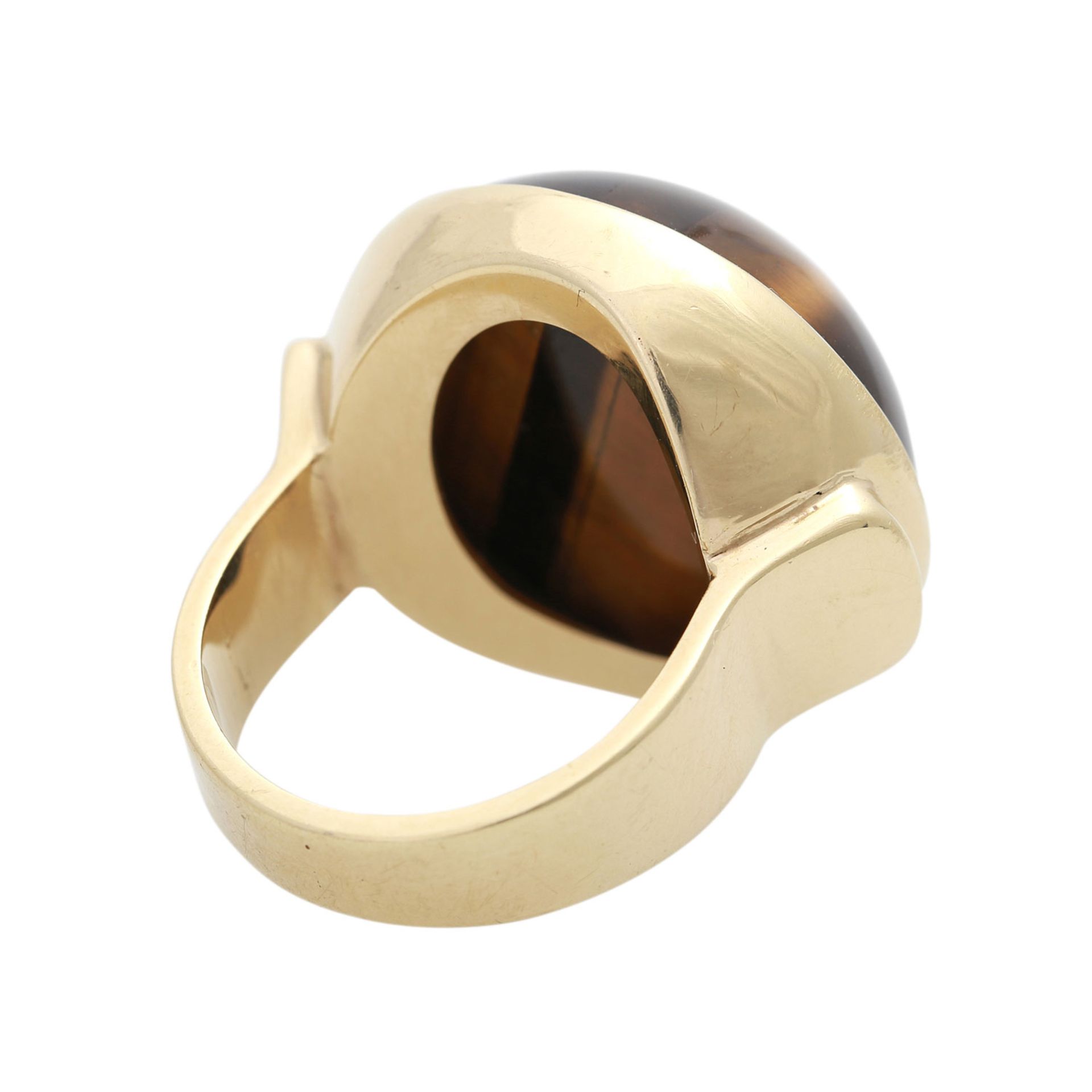 Ring mit großem Tigerauge-Cabochon,D: ca. 22 mm, GG 14K, 17,9 gr, RW 54, HANDARBEIT, - Bild 3 aus 4