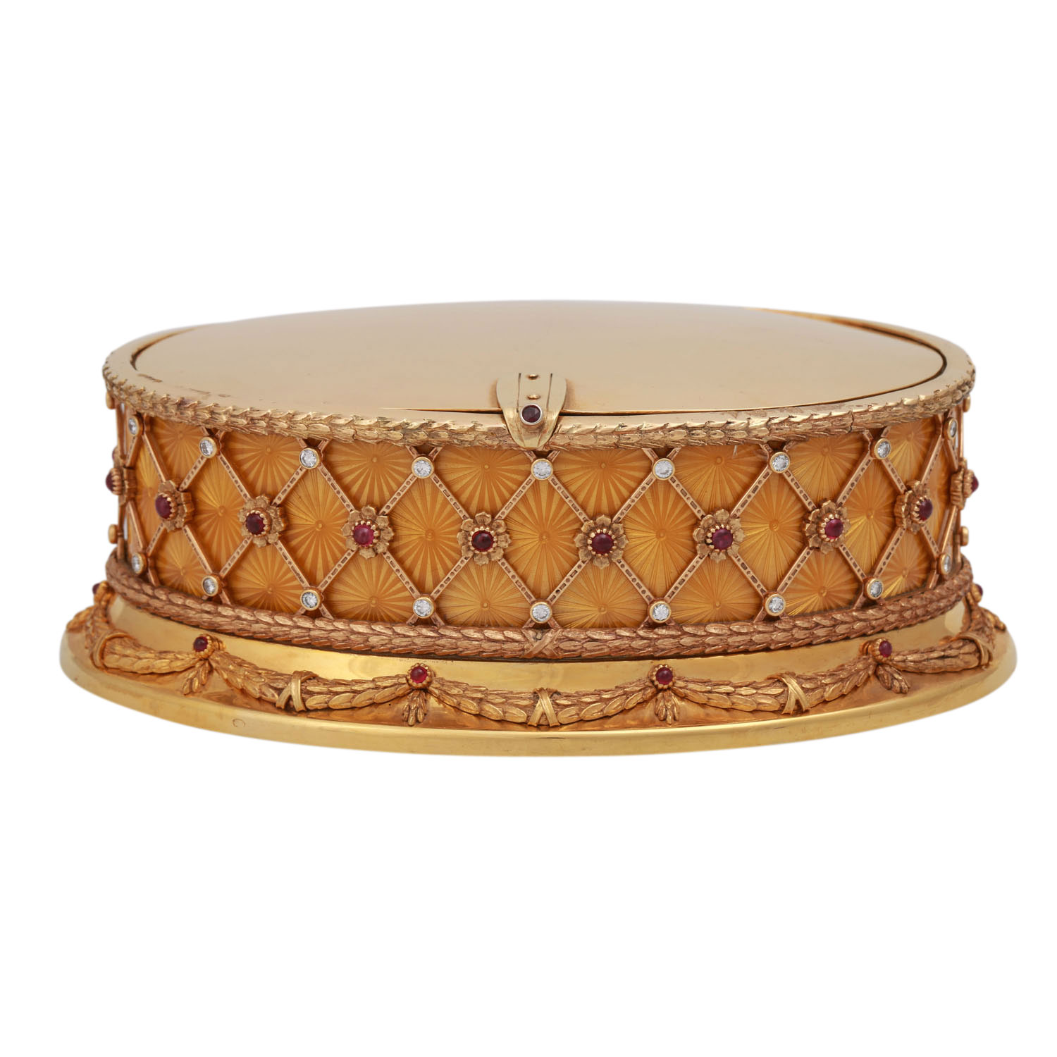 Massivgoldene Schatulle im Fabergé-Stil,mit Brillanten zus. ca. 3,8 ct u. Rubincaboch - Image 2 of 9