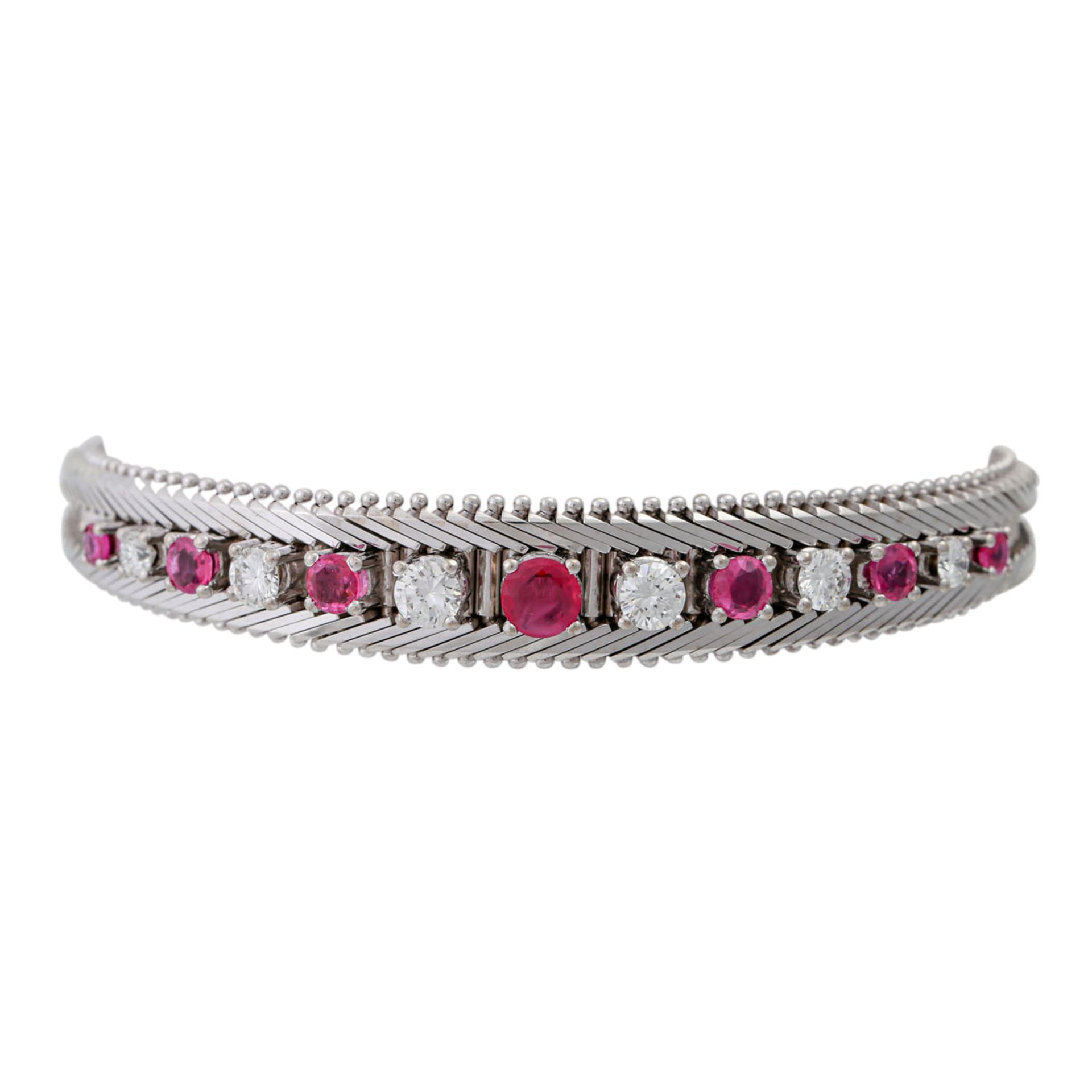 Armband mit Rubinen und Brillanten, zus. ca. 0,9 ct,gute Farbe und Reinheit, 7 Rubine