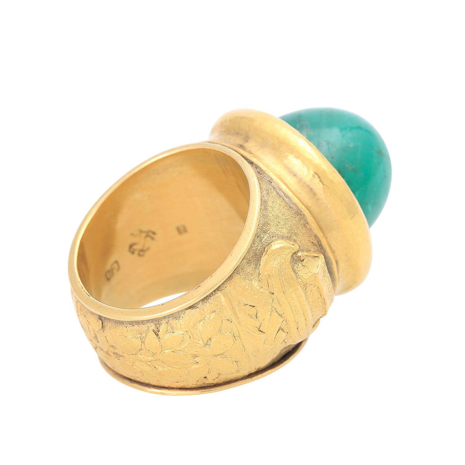 Ring mit Smargad-Cabochon ca. 24 ct,Naturfarbe, GG 14K. Meisterliche Goldschmiede-Trei - Image 3 of 5