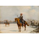 SELL, CHRISTIAN, wohl d.J. (1854/56-1925), "Preußische Husaren zu Pferd auf verschneitem Feld",