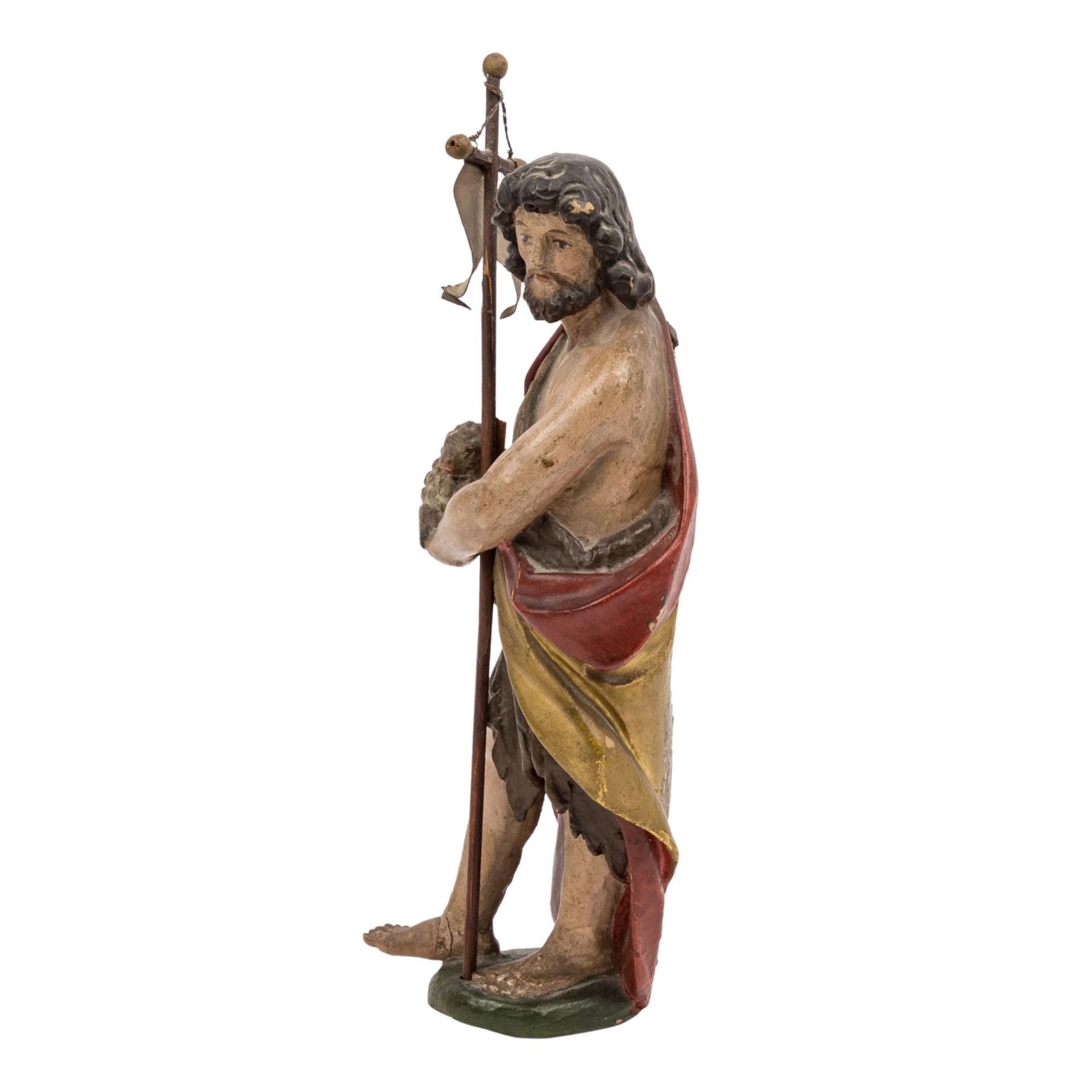 BILDHAUER des 18. Jh., "Johannes der Täufer mit Lamm",Holz, farbig gefasst, dreiviert - Image 2 of 4