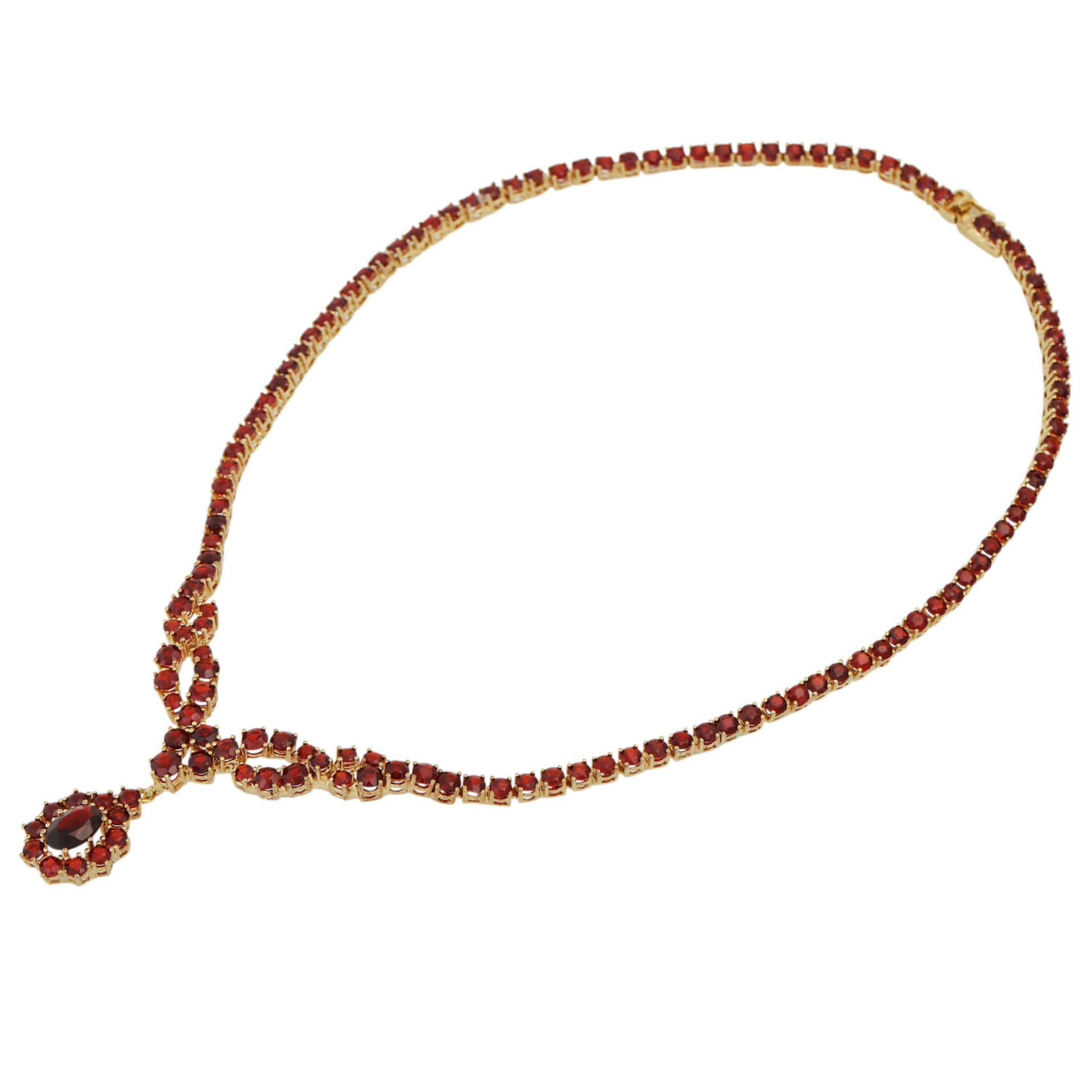 Collier komplett ausgefasst mit Granaten,GG 8K, 24,3 gr, L: ca. 42 cm, 20. Jahrhundert - Image 3 of 4