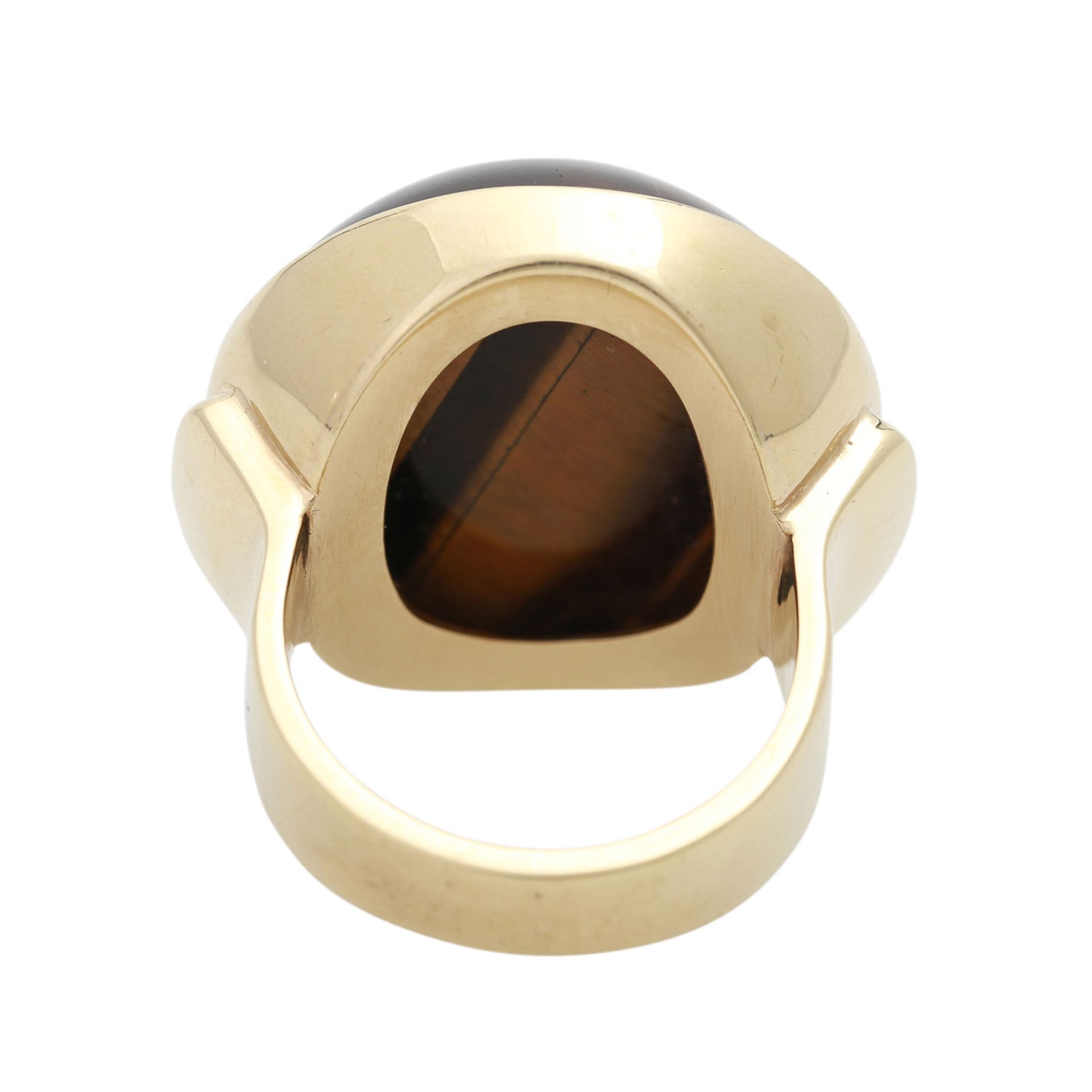 Ring mit großem Tigerauge-Cabochon,D: ca. 22 mm, GG 14K, 17,9 gr, RW 54, HANDARBEIT, - Bild 4 aus 4