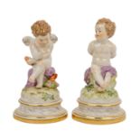 MEISSEN 2 Amoretten 'Amor als Philosoph' und 'Amor gefesselt', 1. Wahl, vor 1924. Entwürfe von