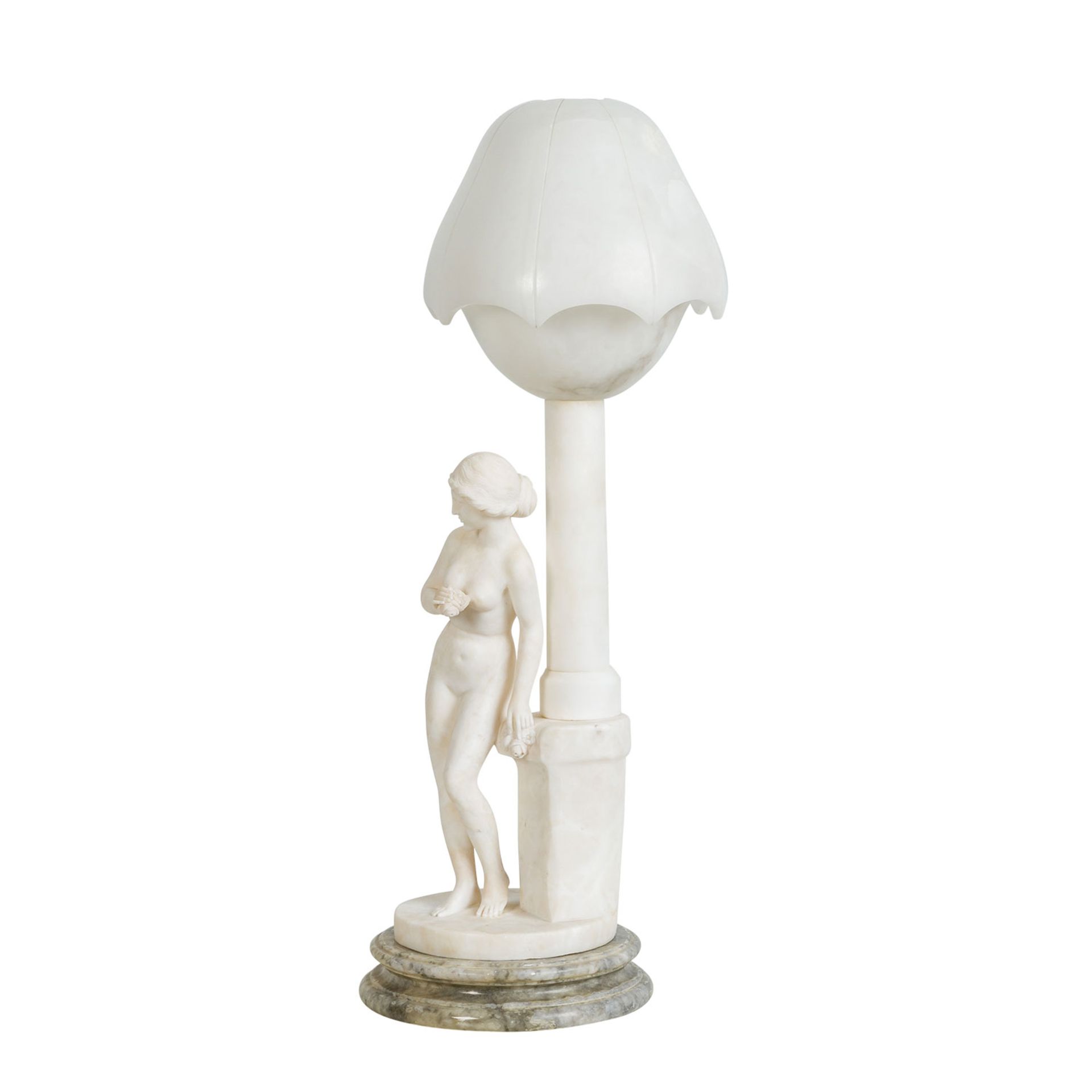 SKULPTURALE TISCHLAMPE IN DER ART DES JUGENDSTIL,Alabaster, mehrteiliger Aufbau durch - Bild 2 aus 6