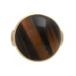 Ring mit großem Tigerauge-Cabochon,D: ca. 22 mm, GG 14K, 17,9 gr, RW 54, HANDARBEIT,