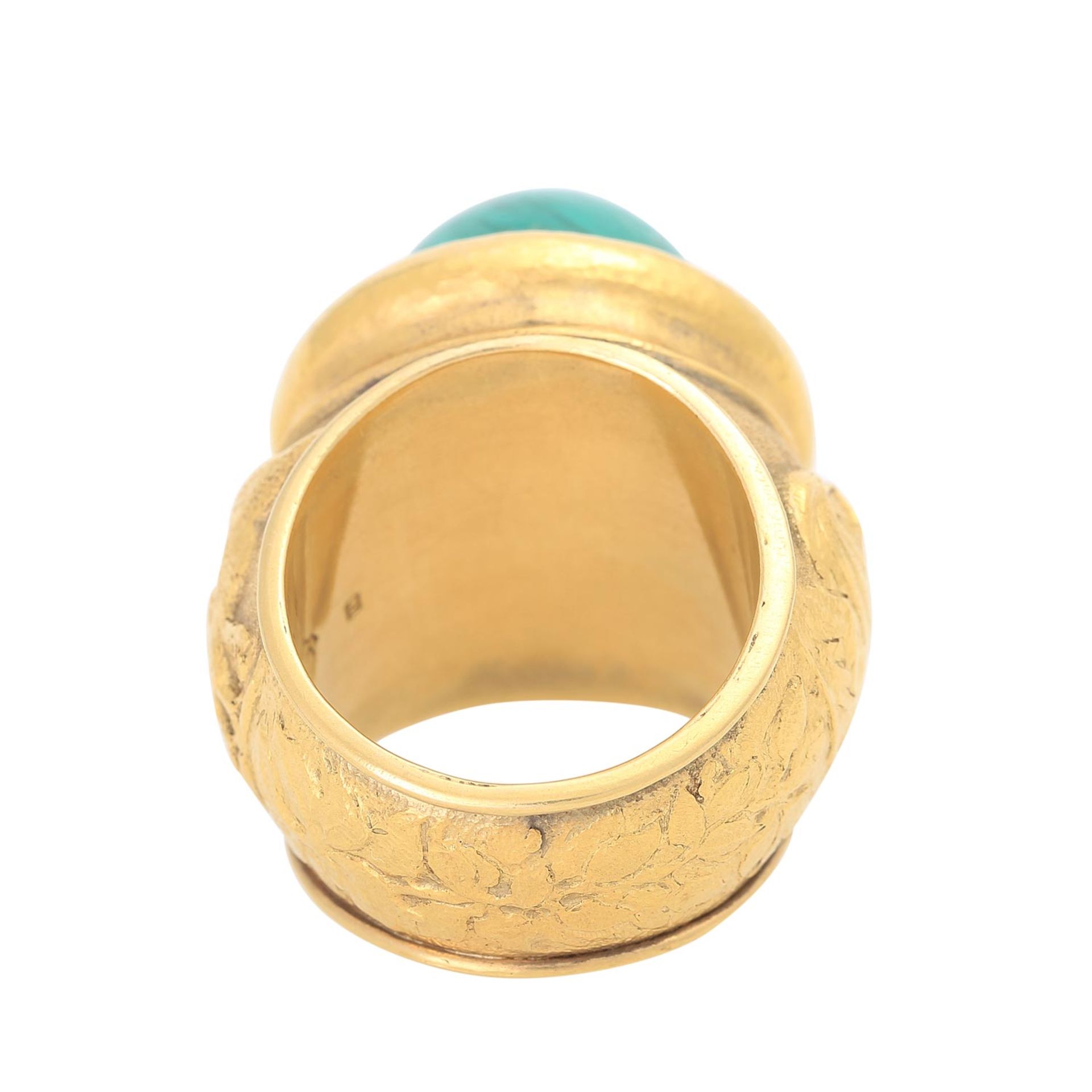 Ring mit Smargad-Cabochon ca. 24 ct,Naturfarbe, GG 14K. Meisterliche Goldschmiede-Trei - Bild 4 aus 5