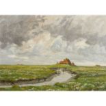 LEHMANN-BRAUNS, PAUL (1885-1970), "Hallig Hooge",Moorlandschaft mit Bach und vereinzel